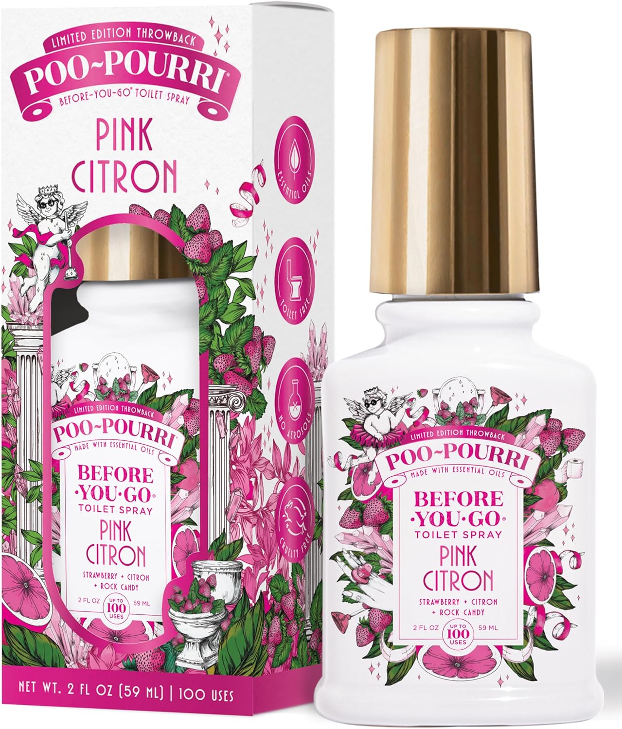 Poo-Pourri Before-You-Go Toilet Spray, Pink Citron, 2 Fl Oz, Up to 100 Uses, Bathroom Odor Deodorizer with Essential Oils for Home or Work, Travel Essentials, TSA Approved Size