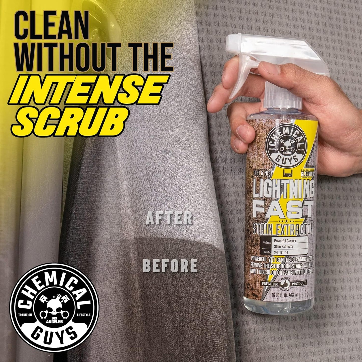 Chemical Guys Lightning Fast Carpet and Upholstery Stain Extractor - Chemical Guys Carpet Cleaner, Great for Fabric, Upholstery, Cars, Home, Office, Furniture, and More, Fresh Scent - 16 oz