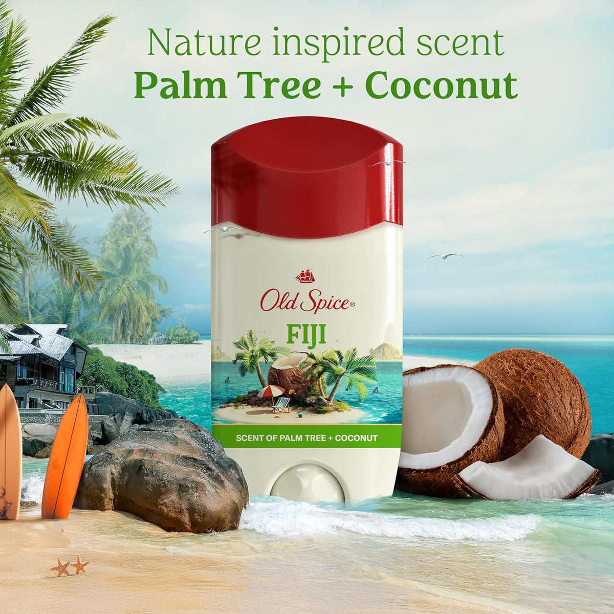 Old Spice Dry Feel Antiperspirant Deodorant for Men, 24/7 Freshness, 24/7 Sweat & Odor Protection, Gentle on Skin with Skin Conditioners, Fiji with Palm Tree + Coconut Scent, 2.6 oz (Pack of 3)