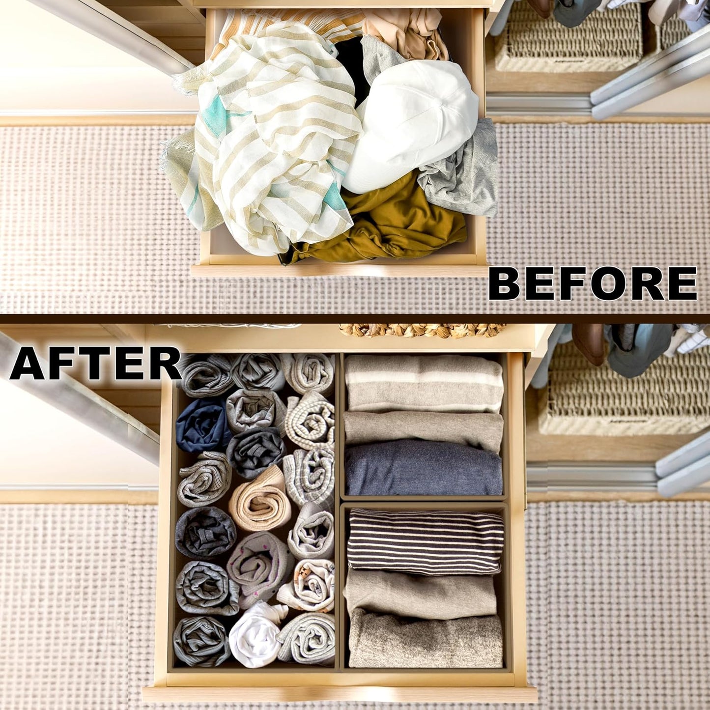 Simple Houseware Underwear Drawer Organizer for Lingerie/Undergarment/Bra/Panty/Sock/Onesie, Set of 6, Brown