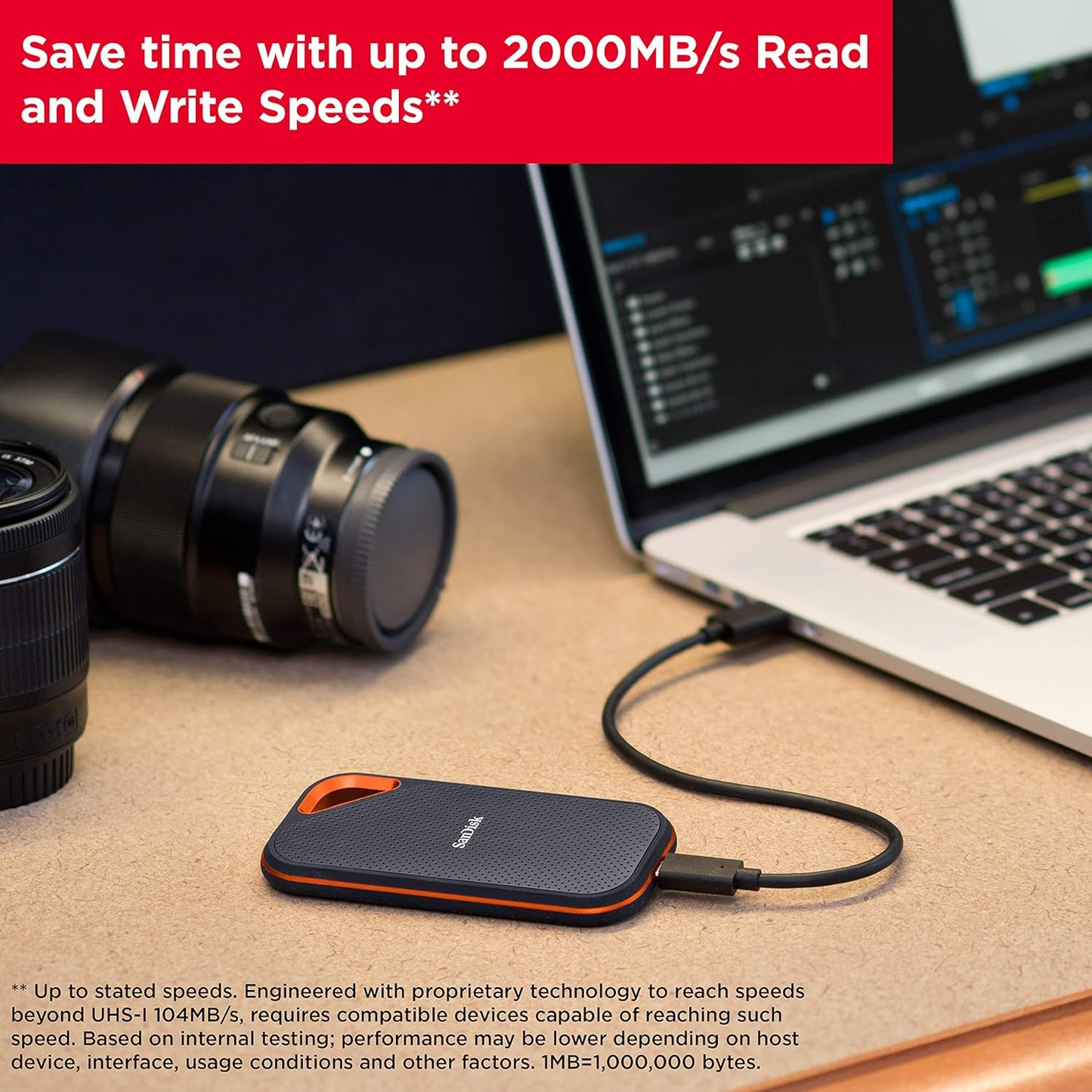 SANDISK 4TB Extreme PRO Portable SSD - Up to 2000MB/s - USB-C, USB 3.2 Gen 2x2, IP65 Water and Dust Resistance, Updated Firmware - External Solid State Drive - SDSSDE81-4T00-G25,Black