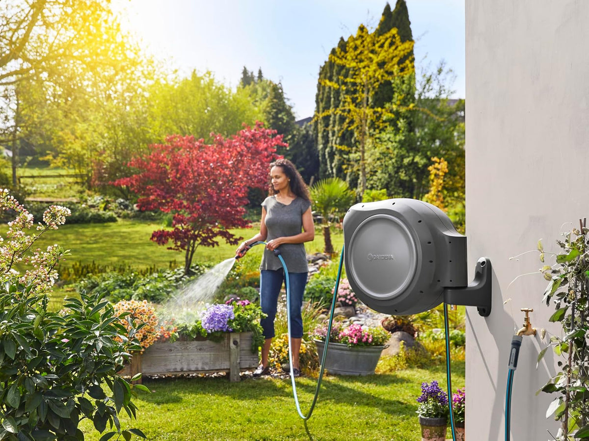 GARDENA Retractable Garden Hose Reel, 50 ft, 180 Degree Wall Mount - 20500
