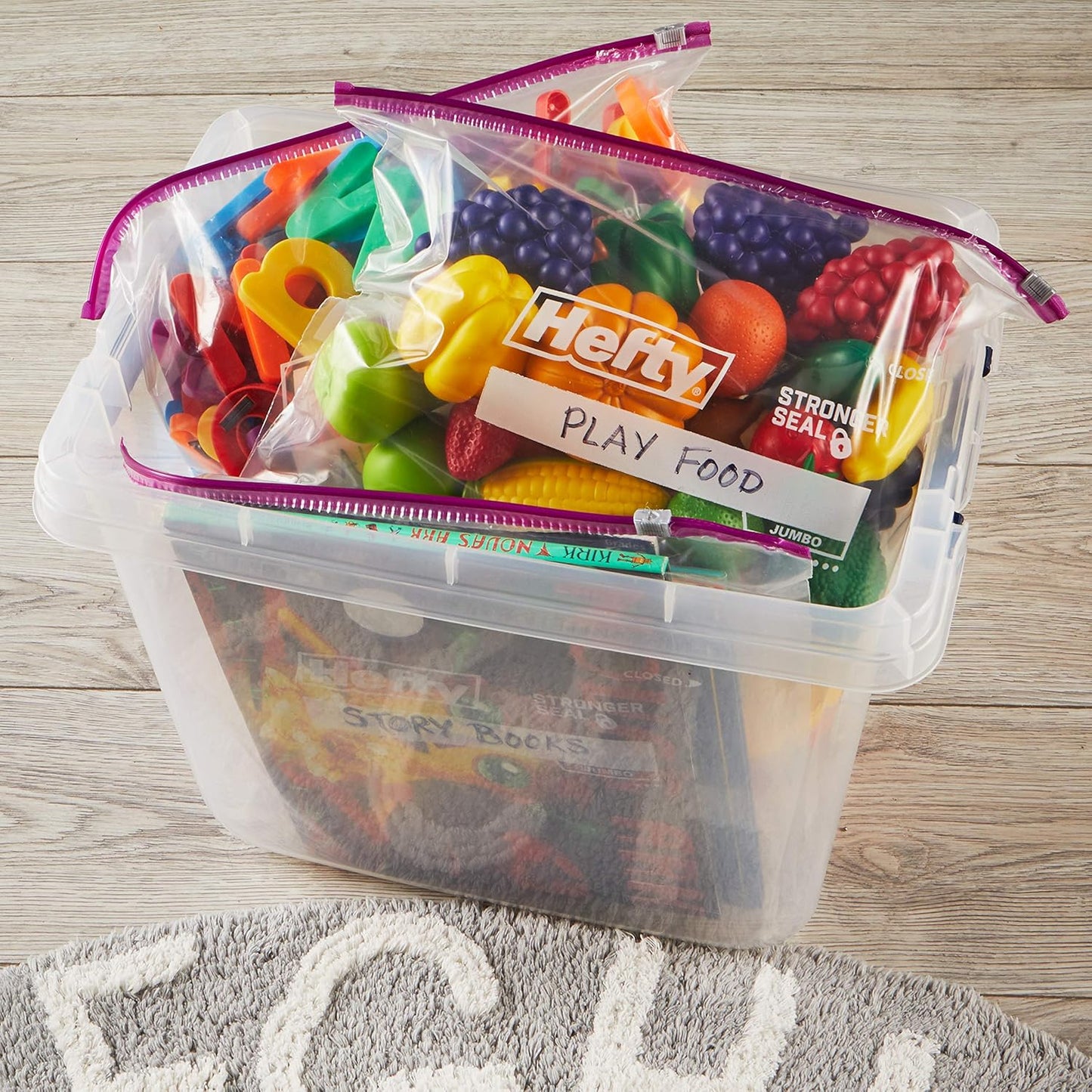 Hefty Slider Jumbo Storage Bags, 10 Count, 2.5 Gallon Extra Large Storage Bags for Bulk Leftovers, Travel Clothes, Shoes, Office Supplies, and More, Writable Label, Secure Zip and Click Closure