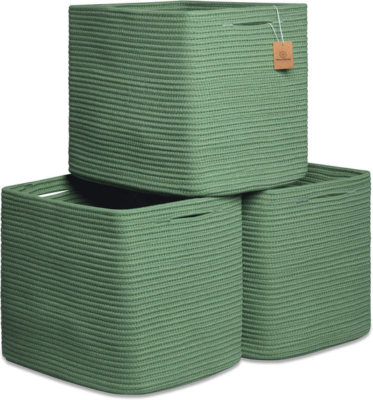NaturalCozy 13x15x13 Kallax Storage Cubes Bins, 3 Pack | Cotton Rope Cube Storage Bin Woven Baskets for Organizing | Kallax Insert Storage Baskets for Shelves Organizer, Kids Toy, Closet Baby Nursery