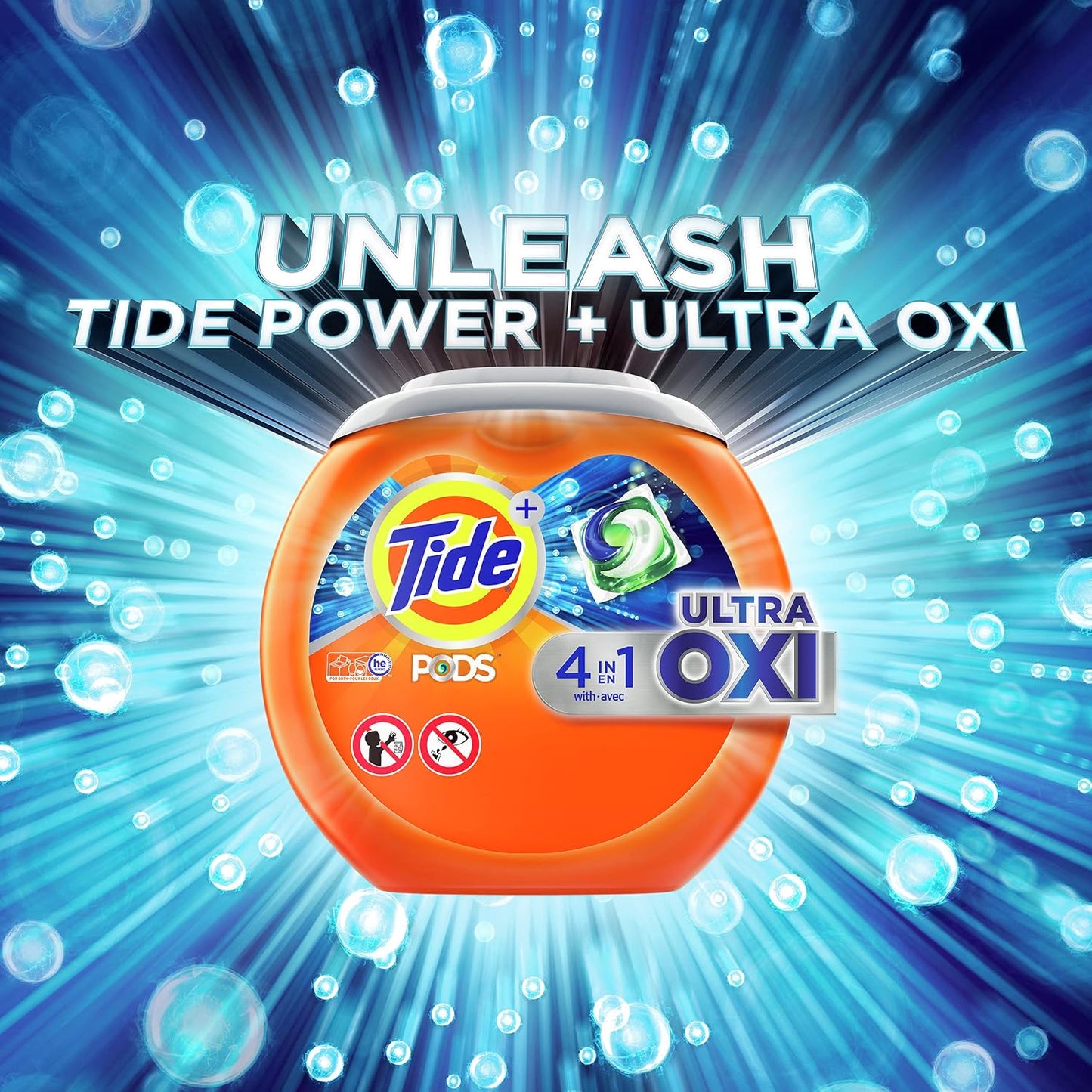 Tide 4-n-1 Ultra Oxi PODS Laundry Detergent Pacs, 57 Count, HE Compatible, Built in Pre-treater for Stains