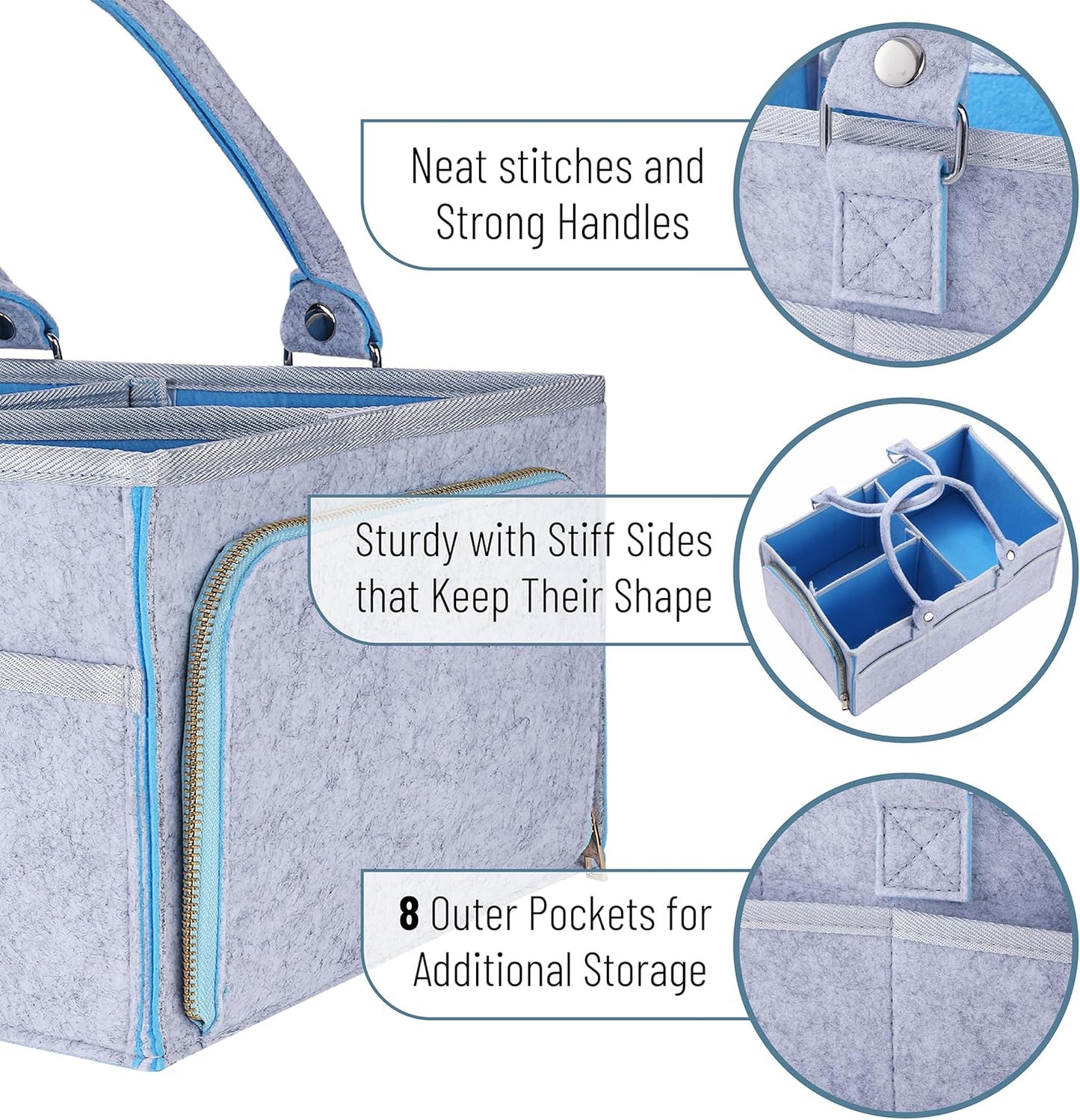 Mr. Pen- Baby Diaper Caddy Organizer, Gray, Blue Inside, Nursery Storage Bin and Car Organizer for Diapers and Baby Wipes