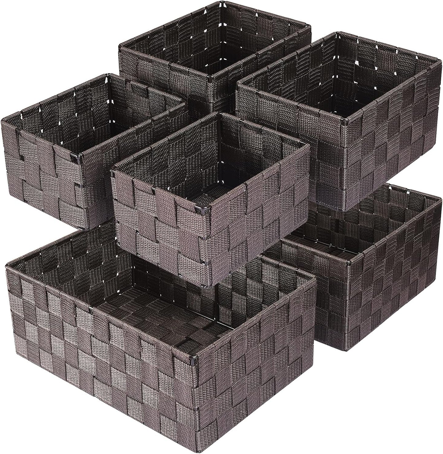 Storage Baskets: 6 Pack Stackable Woven Storage Bins, Brown