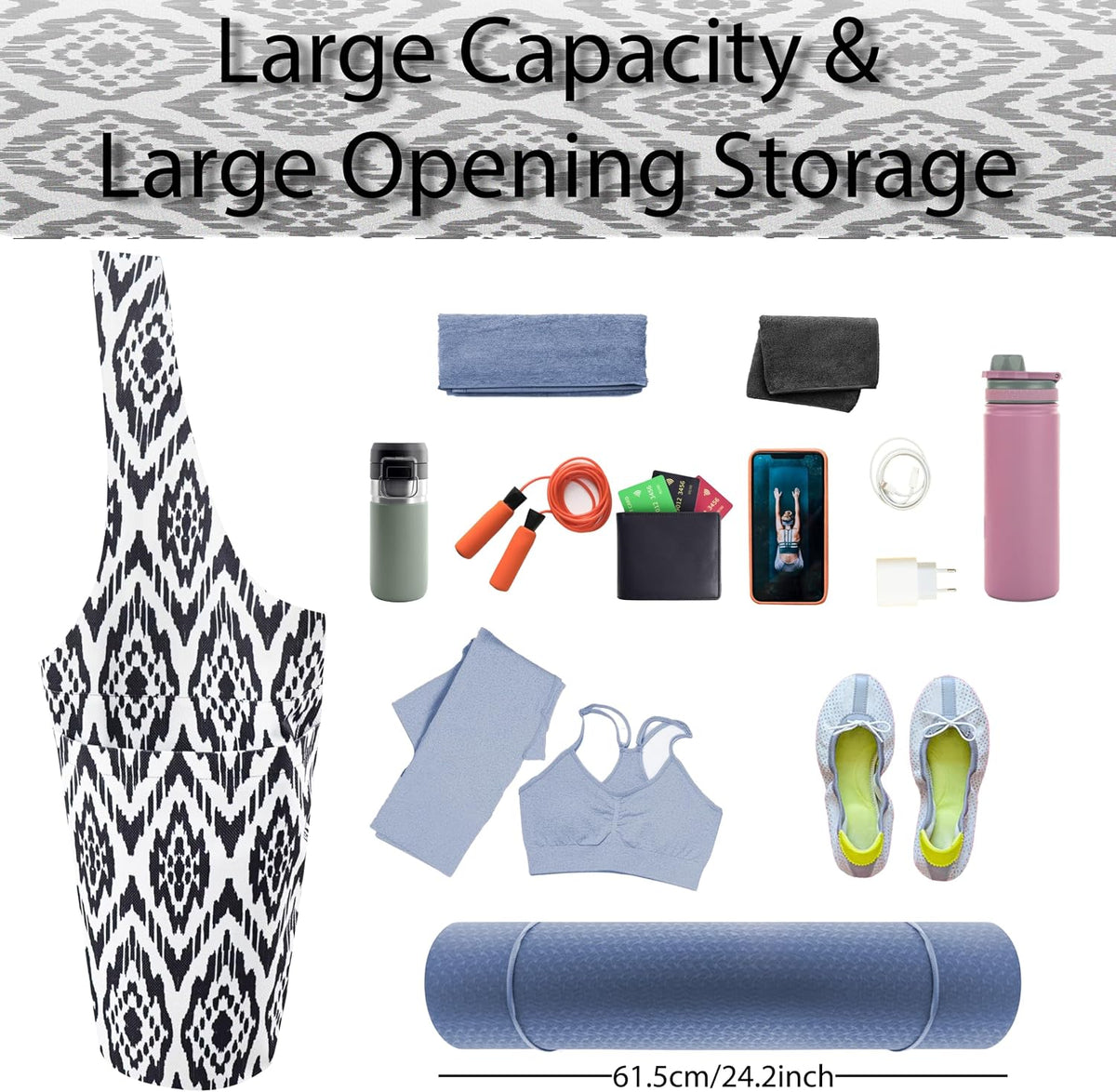Yoga Mat Bag Yoga Tote Bag with Large Pocket and Zipper Pocket Yoga Mat Bag Carrier Fit Most Size Mats and All You Stuff