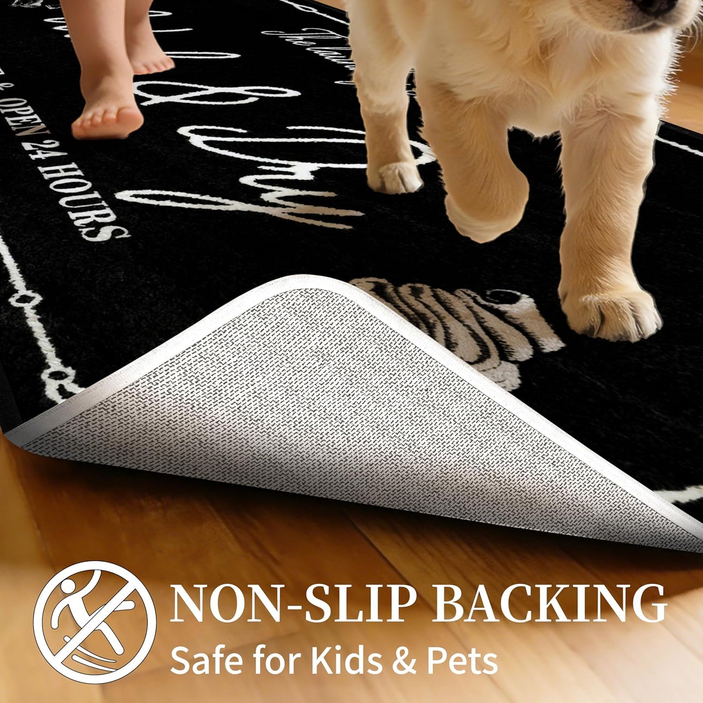 Washable Laundry Room Rug, 20"X47" Non Slip Laundry Mat Runner Soft Low-Pile Laundry Room Organization Farmhouse Decor Area Rug for Entryway Hallway Kitchen Bathroom Black