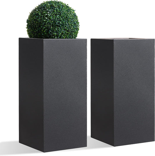 14Lx14Wx30H Heavy-duty Metallic Tall Planter for Outdoor Porch/Patio