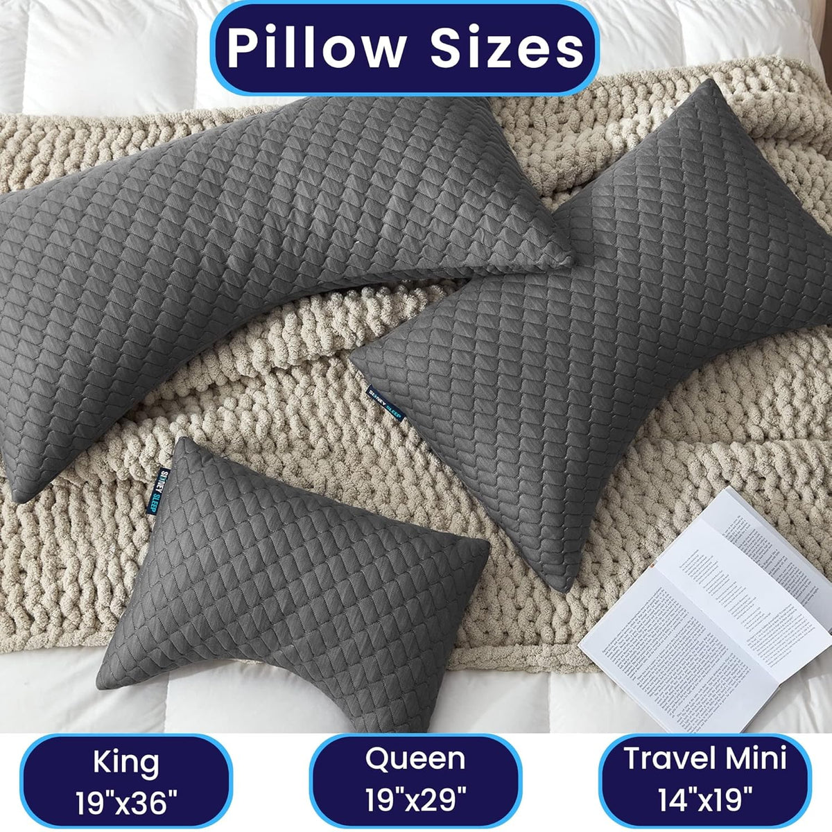 Sidney Sleep Adjustable Curved Pillows for Neck and Shoulder Support with Extra Shredded Fill - Cervical Contour Pillow for Side and Back Sleepers - Queen Size 19" x 29" CertiPUR-US Certified (Grey)