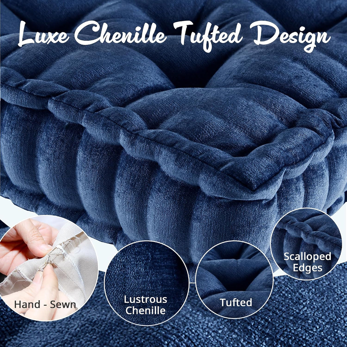 Intelligent Design Floor Pillow, Large Cushion for Meditation, 20x20 Navy