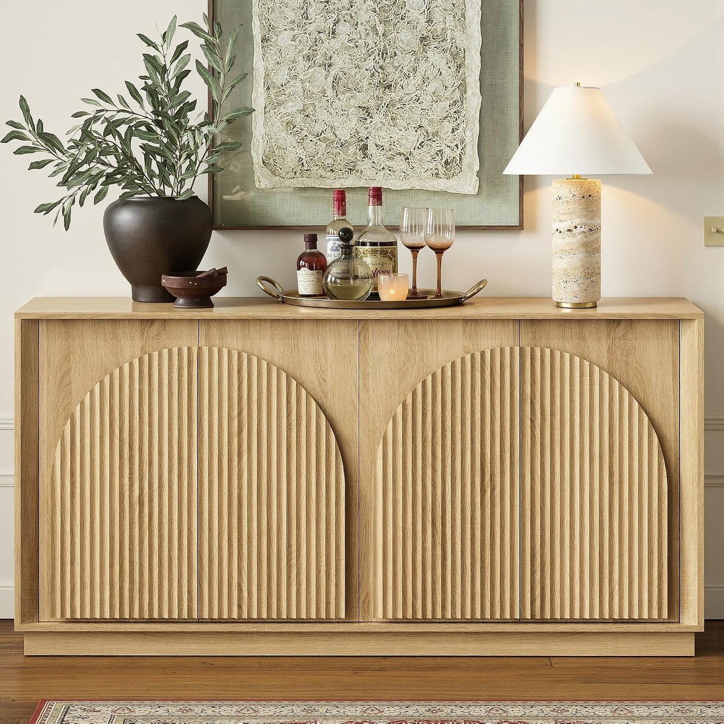 win2win 65" Sideboard Buffet Cabinet with Storage, Modular Credenza, Oak