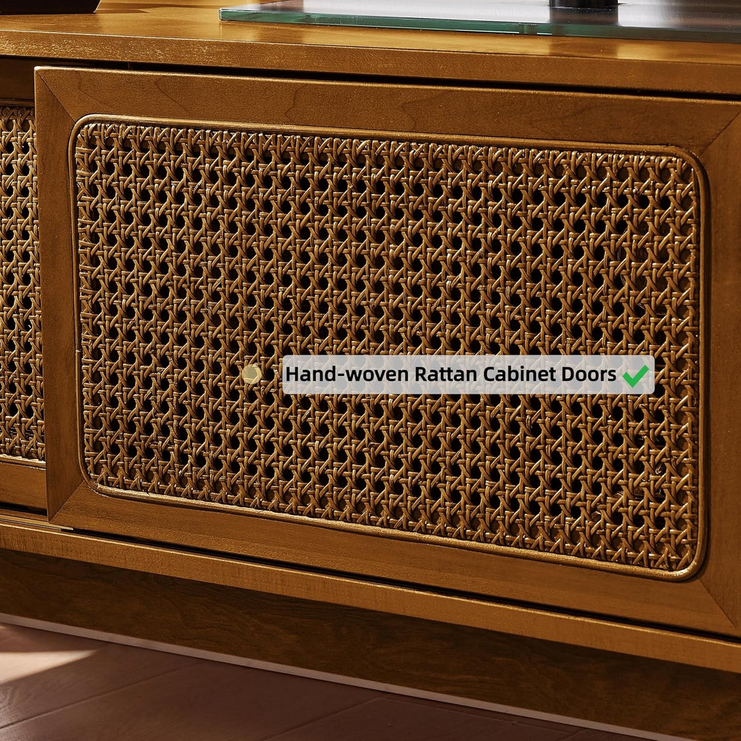 LKTART 59" Mid Century Modern TV Stand,Rattan Media Console for Living Room