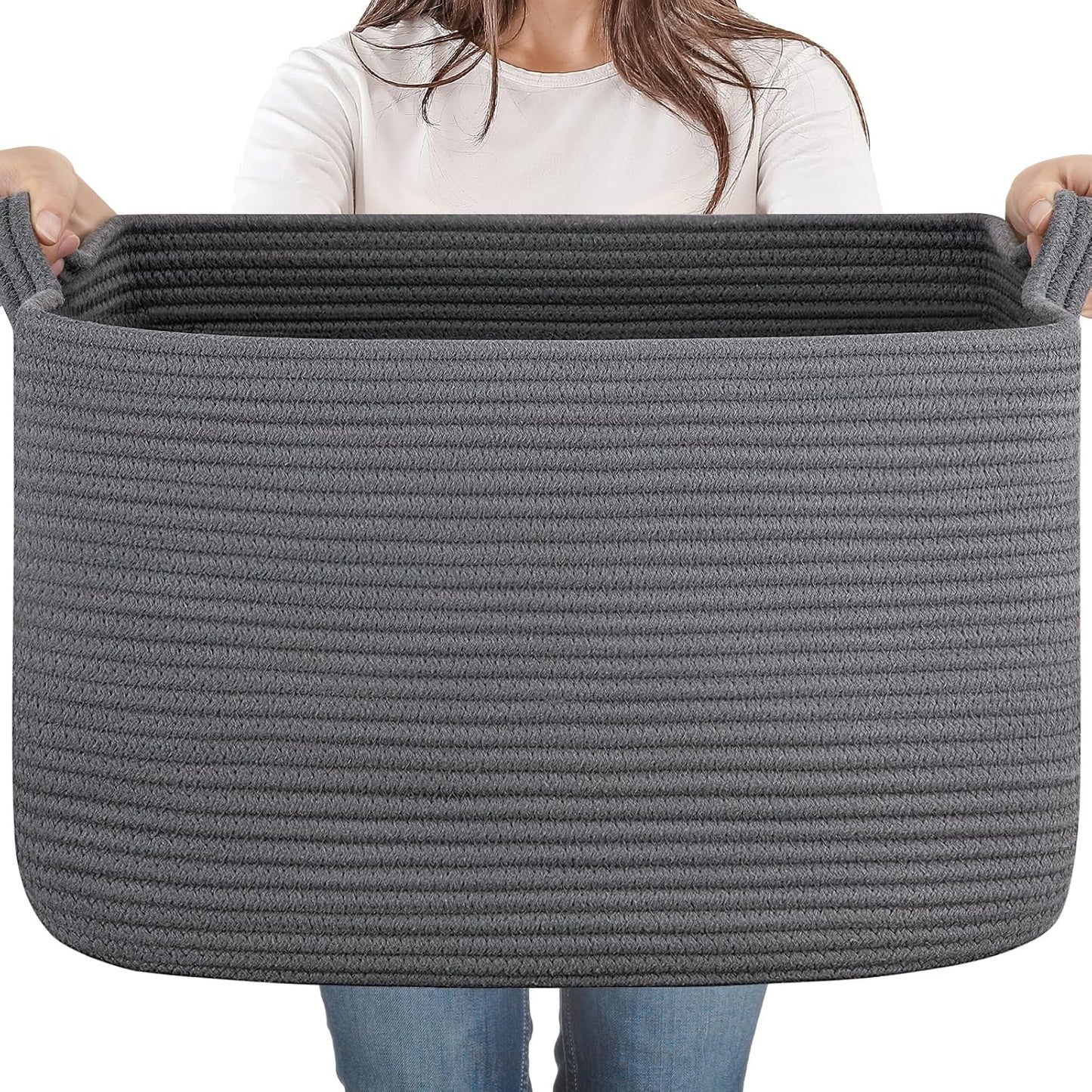 65L Large Woven Blanket Basket for Living Room, 19.7"x15.7"x11.8" | Nursery Laundry Hamper with Handle for Organizing Blankets, Pillows, Toy Storage With Handle, Large Baskets for Organizing