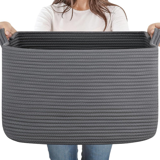 65L Large Woven Blanket Basket for Living Room, 19.7"x15.7"x11.8" | Nursery Laundry Hamper with Handle for Organizing Blankets, Pillows, Toy Storage With Handle, Large Baskets for Organizing