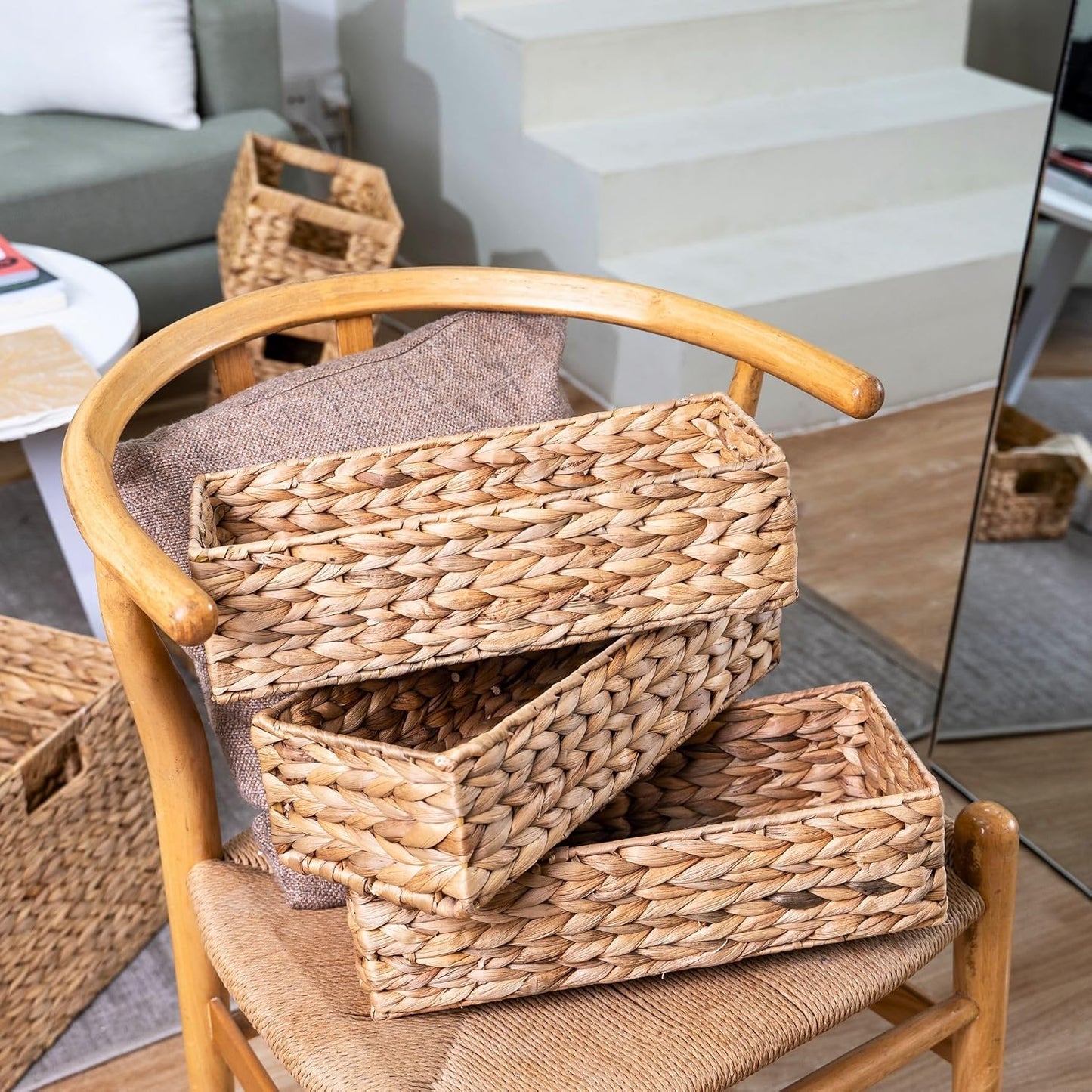 M4DECOR Set of 3 Wicker Toilet Paper Holders – Toilet Tank Basket, Back of Toilet Basket, Wicker Baskets for Storage and Decorative Bathroom Organization