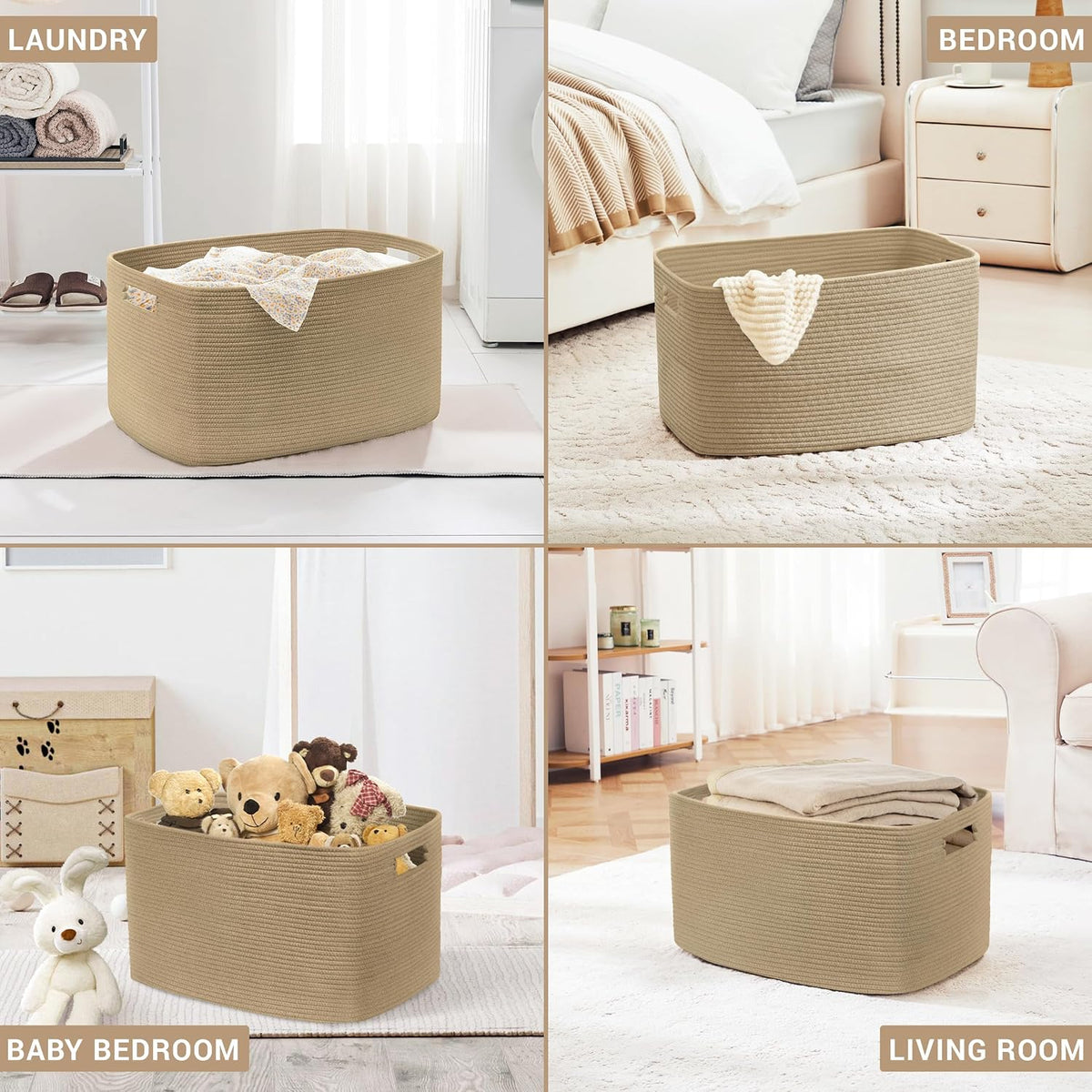 60L Woven Laundry Basket Hamper with Handles, Jute