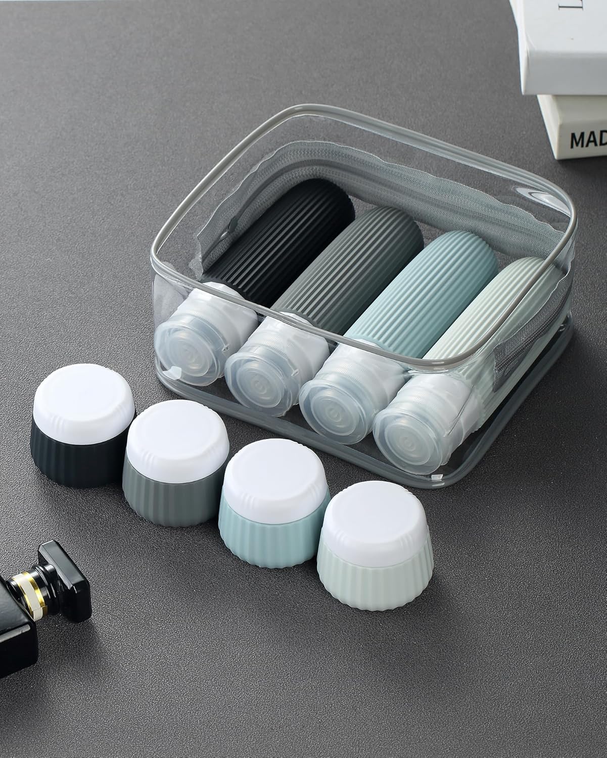 Mrsdry Travel Bottles - 8 Pack, TSA Approved Travel Size Toiletries, Leak Proof Silicone Squeezable Containers in Clear Bag