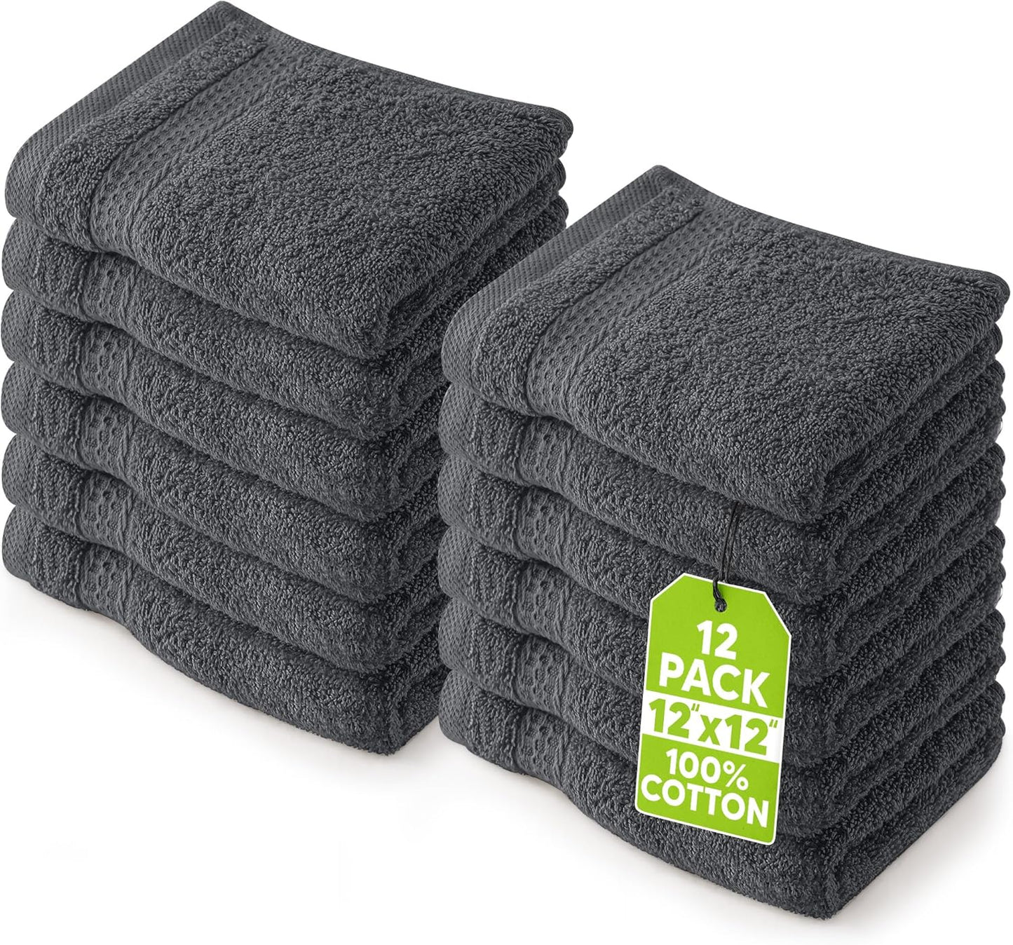 Utopia Towels 12 Pack Premium Wash Cloths Set, 12 by 12 Inches, 100% Cotton Ring Spun, Highly Absorbent and Soft Feel Essential Washcloths for Bathroom, Spa, Gym, and Face, Grey