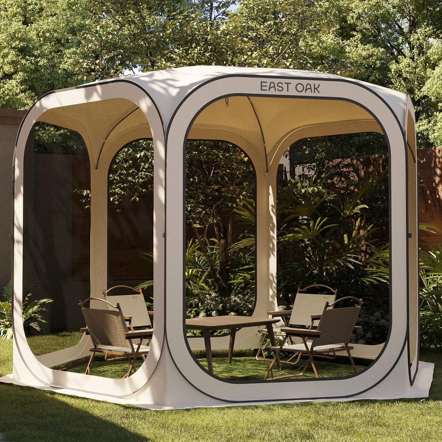 East Oak Pop up Screen Tent with Mosquito Netting, Portable Screen House Canopy Shelter, 10 x 10 FT Instant Screen Gazebo & UPF 50+ UV Protection for Patio, Backyard, Deck & Outdoor Activities, Beige