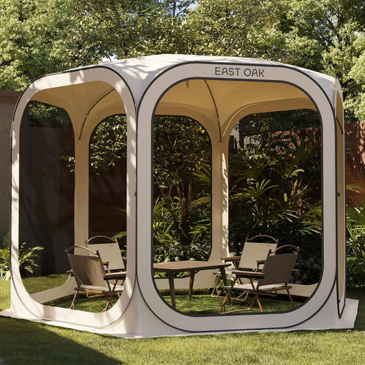 East Oak Pop up Screen Tent with Mosquito Netting, Portable Screen House Canopy Shelter, 10 x 10 FT Instant Screen Gazebo & UPF 50+ UV Protection for Patio, Backyard, Deck & Outdoor Activities, Beige