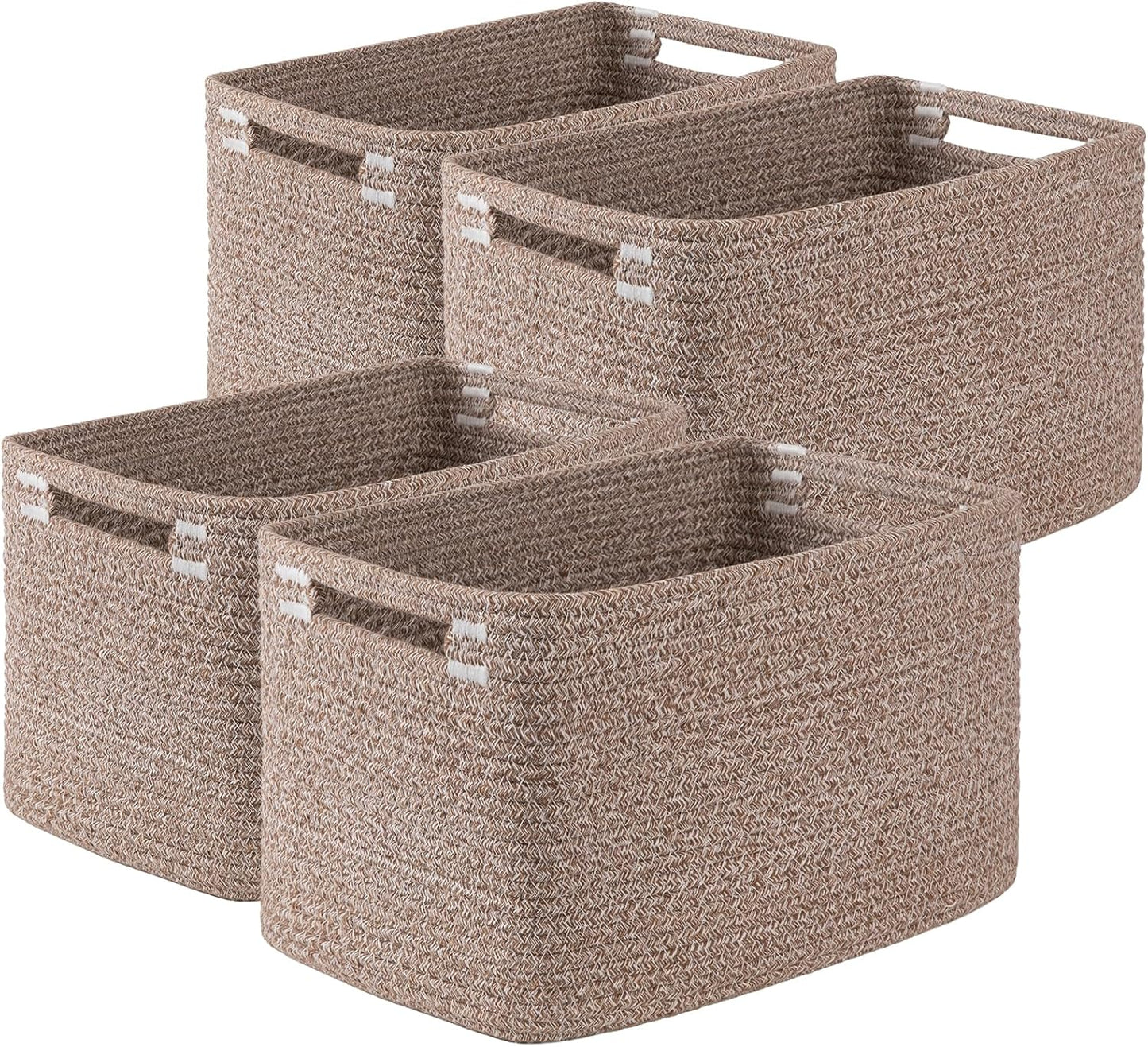 OIASKET 4Packs Natural Cotton Rope Storage Baskets for Organizing Toys, Clothes, Towels & Books, Soft Versatile Organizers for Shelves, Home Decorative Bins, 13''Lx9''Wx7.8''H, Linen Brown