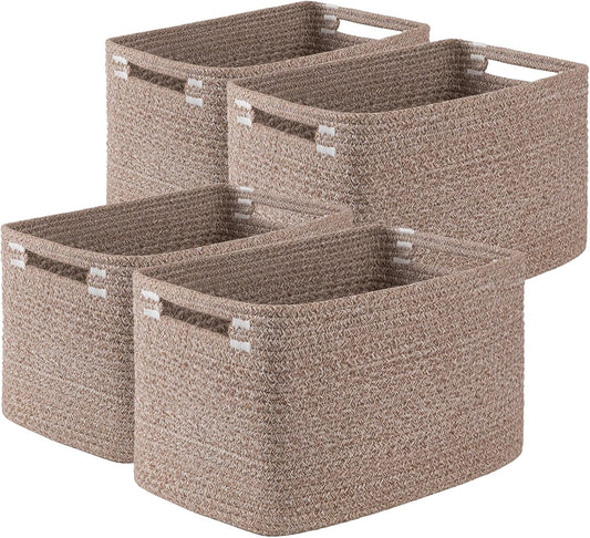OIASKET 4Packs Natural Cotton Rope Storage Baskets for Organizing Toys, Clothes, Towels & Books, Soft Versatile Organizers for Shelves, Home Decorative Bins, 13''Lx9''Wx7.8''H, Linen Brown