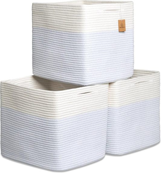 NaturalCozy 13x15x13 Kallax Storage Cubes Bins, 3 Pack | Cotton Rope Cube Storage Bin Woven Baskets for Organizing | Kallax Insert Storage Baskets for Shelves Organizer, Kids Toy, Closet Baby Nursery