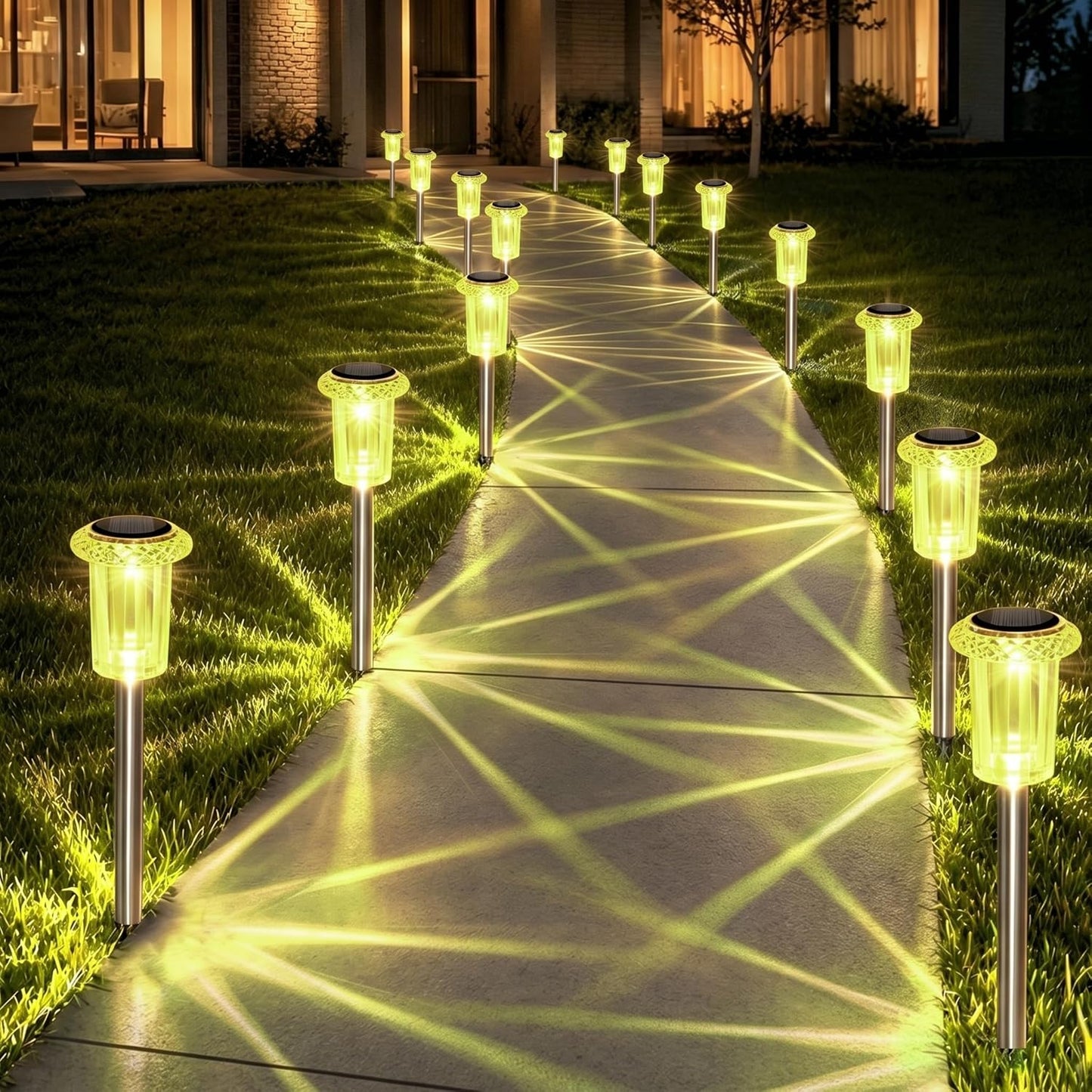 Eyrosa Solar Outdoor Lights Starburst Pattern, 10 Pack High-Visibility Lemon Yellow Housing, Waterproof Stainless Steel Solar Stake Lights for Pathway Garden Yard Walkway Driveway Lawn Outside Decor