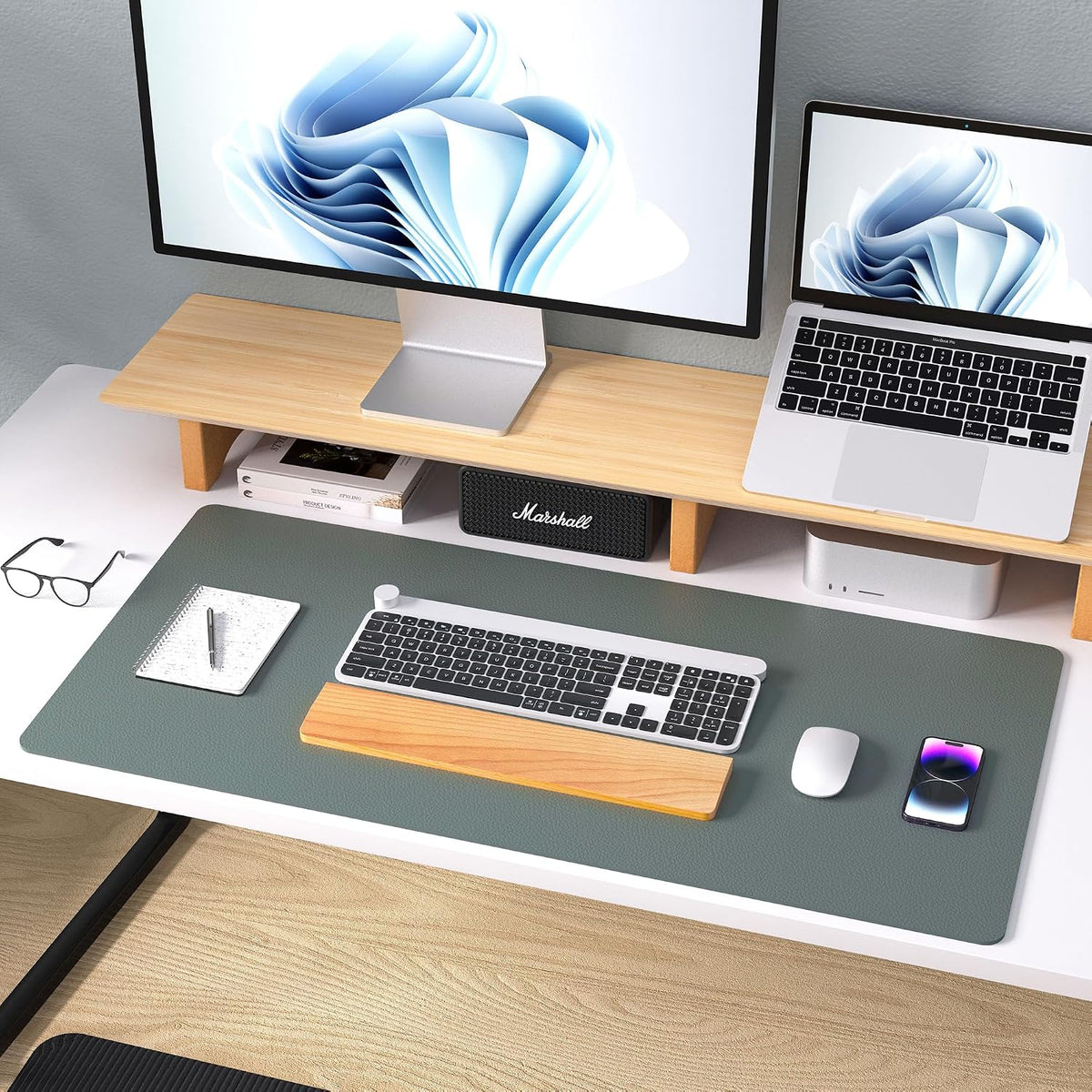 Aothia Leather Desk Pad Protector, Office Desk Mat, Large Mouse Pad, Non-Slip PU Leather Desk Blotter, Laptop Desk Pad, Waterproof Desk Writing Pad for Office and Home (Jungle Green, 31.5" x 15.7")