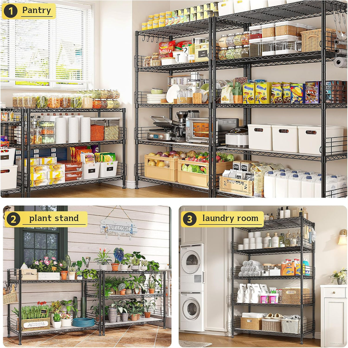 DurayLoly Adjustable Wire Shelving, 5 Hooks & 8 Blockers, Shelf for Kitchen
