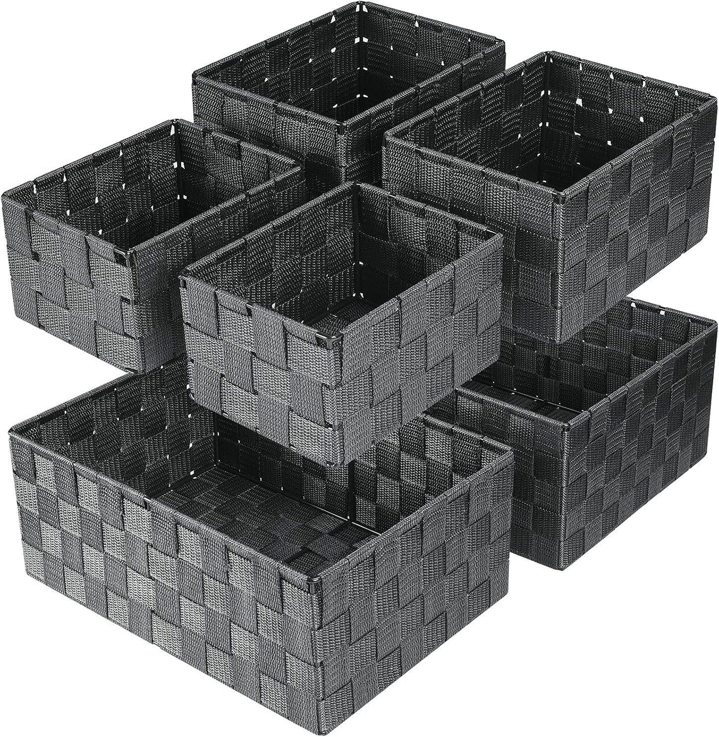 Storage Baskets with Lids: 5 Pack Stackable Woven Storage Bins, Brown