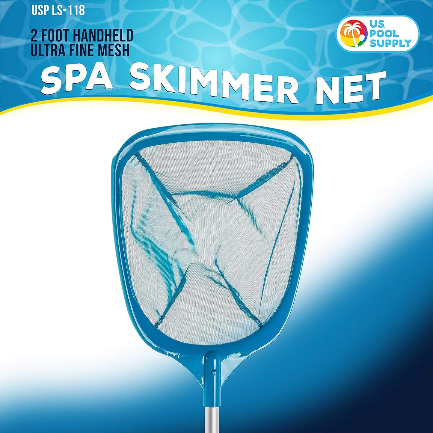 U.S. Pool Supply Professional Spa, Hot Tub, Pool Hand Leaf Skimmer Net with Aluminum Pole - Deep Ultra Fine Mesh Netting Bag Basket, Clean The Finest Debris - Pond Small Kid Kiddie Inflatable Pool