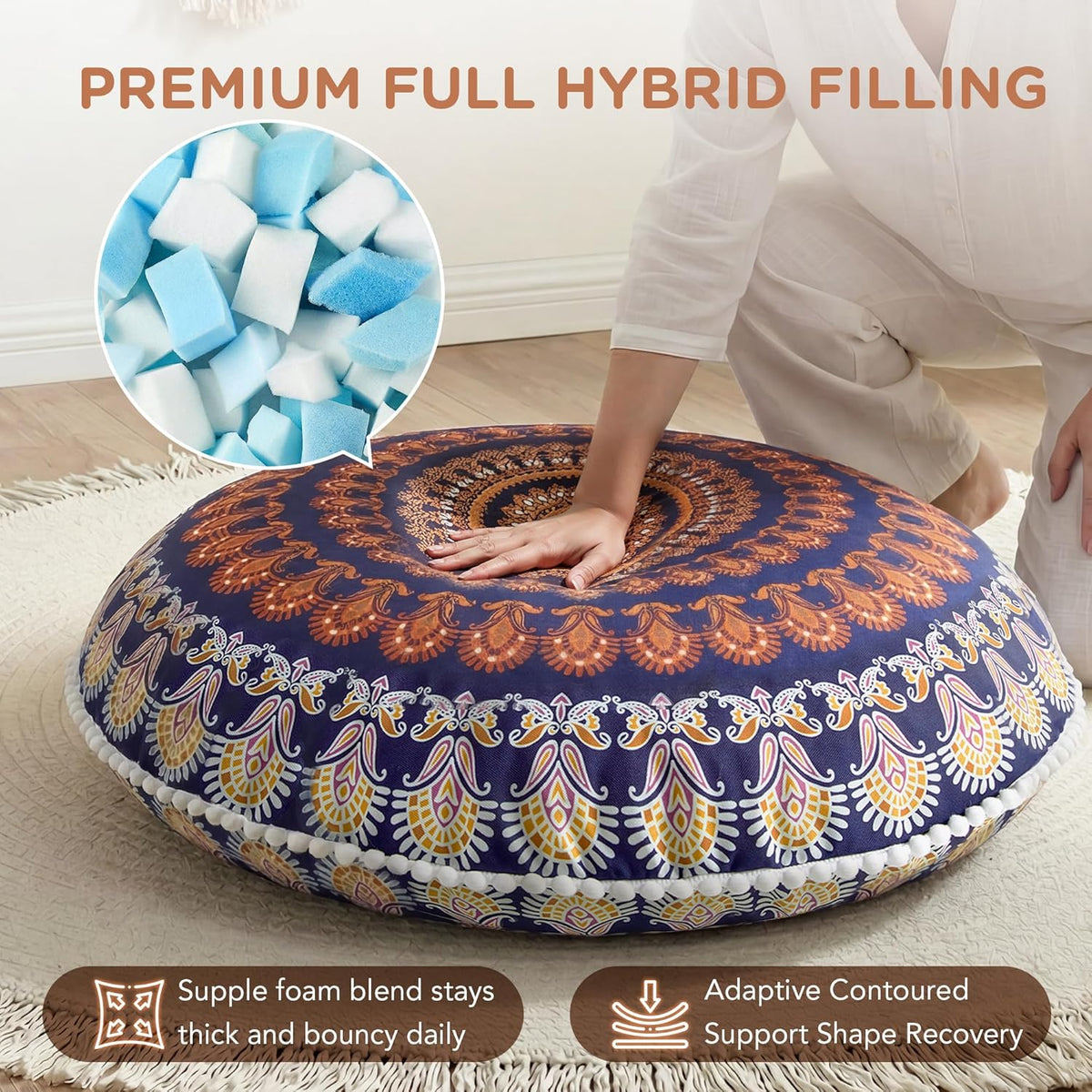 Codi Floor Pillows 2 Pack, Large Meditation Cushions for Adults, 32-inch