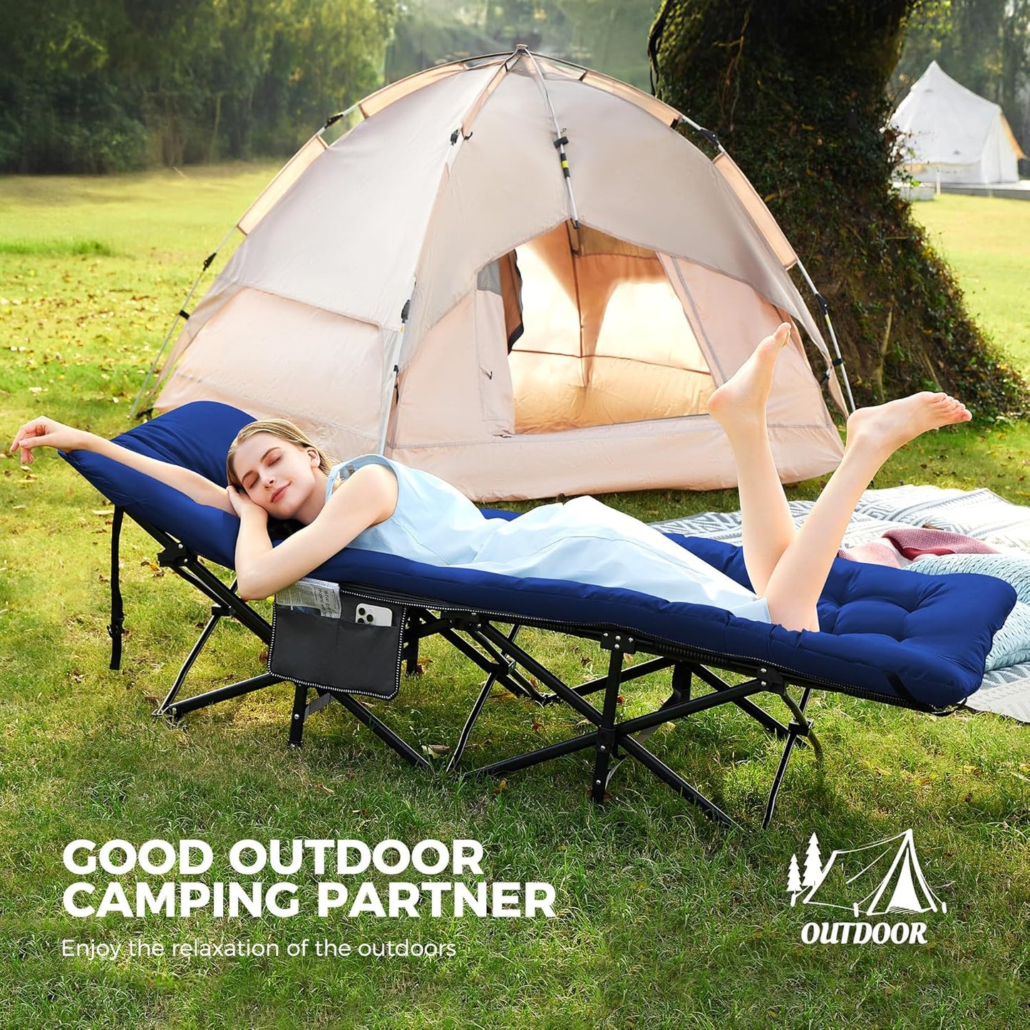 JEAREY Camping Cot for Sleeping 28" Extra Wide, Heavy-Duty 1200D Oxford Foliding Cots for Adults Portable with Mattress, Carry Bag for Guest, Travel, Hiking, Navy