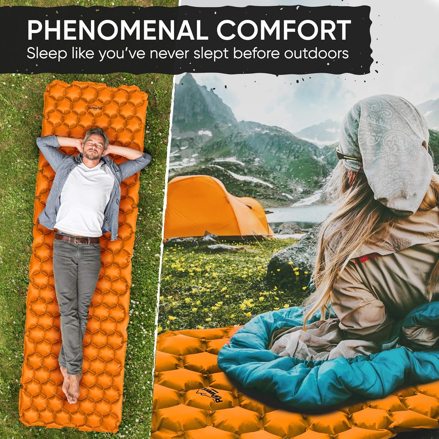 POWERLIX Ultralight Inflatable Camping Sleeping Pad - Camping Mattress for Backpacking, Hiking, Compact Lightweight Sleeping Mat for Camping, Inflation Bag/Repair Kit Included