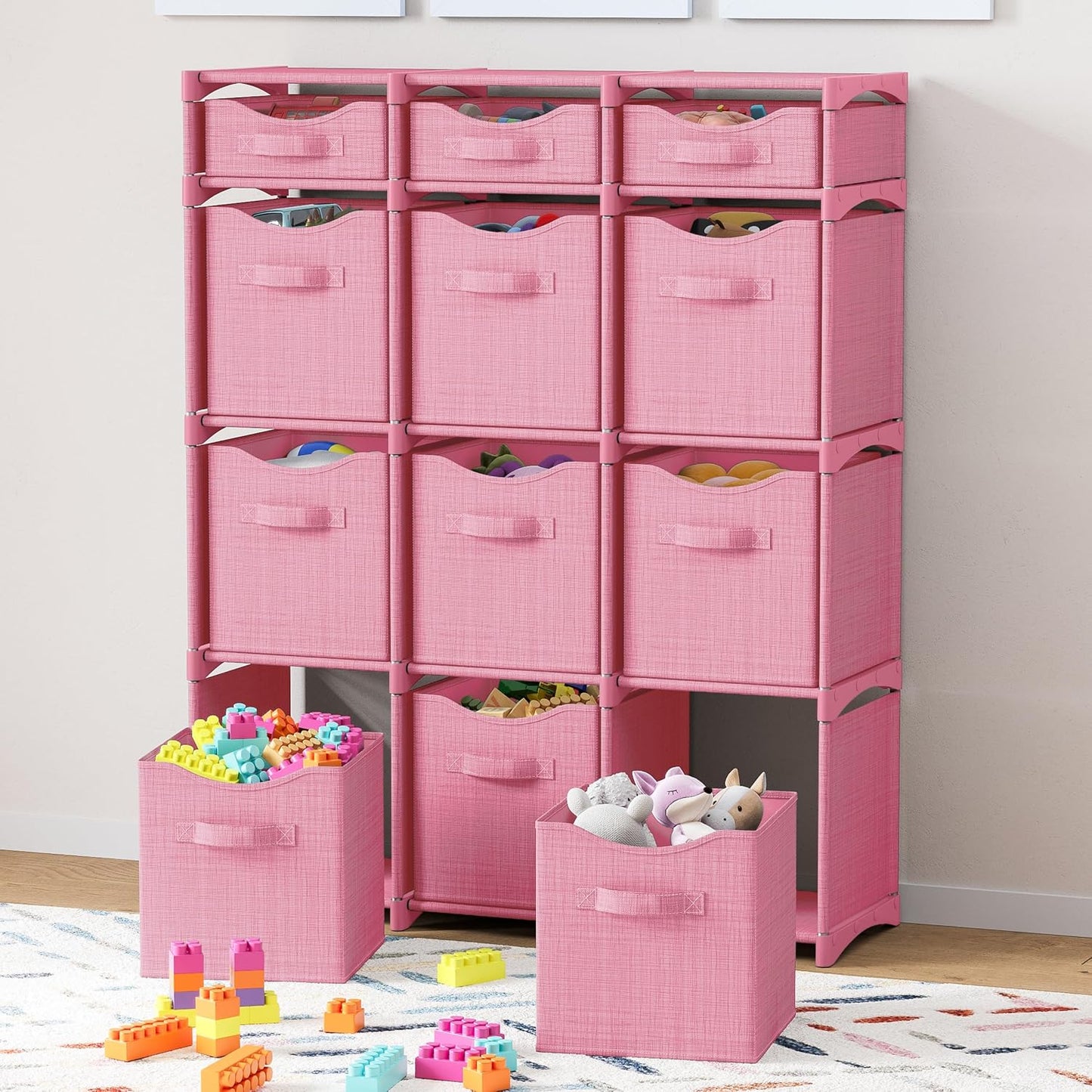 Cube Storage Organizer with Storage Bins Included - The Perfect Closet Organizers and Storage Solution. Includes 12 Storage Cubes, Great For Toy Storage, Closet Storage, Clothes Storage (Pink)