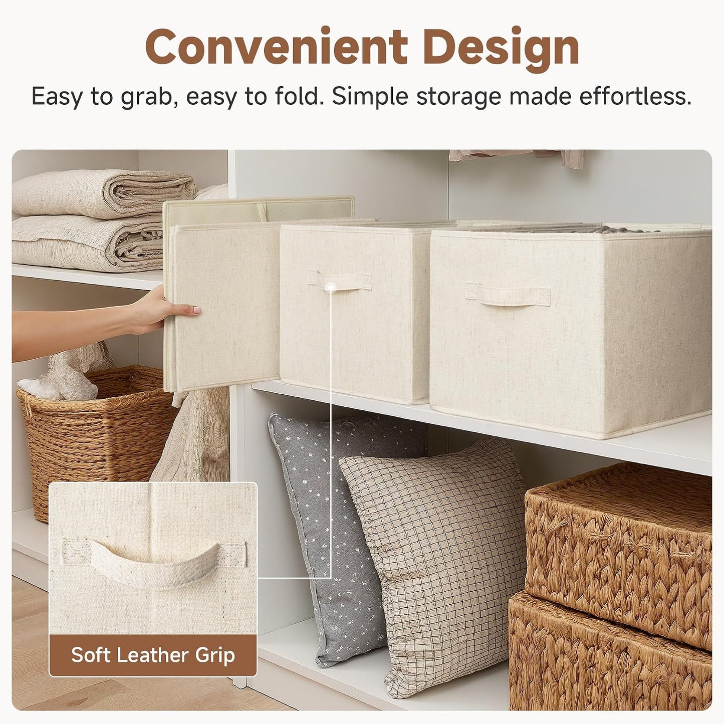 StorageWorks Closet Storage Bins, Beige(NaturWeave Fabric), Extra Large | Closet Organizers and Storage Bins, Shelf Baskets for Clothes Storage, Fabric Storage Bins for Organization