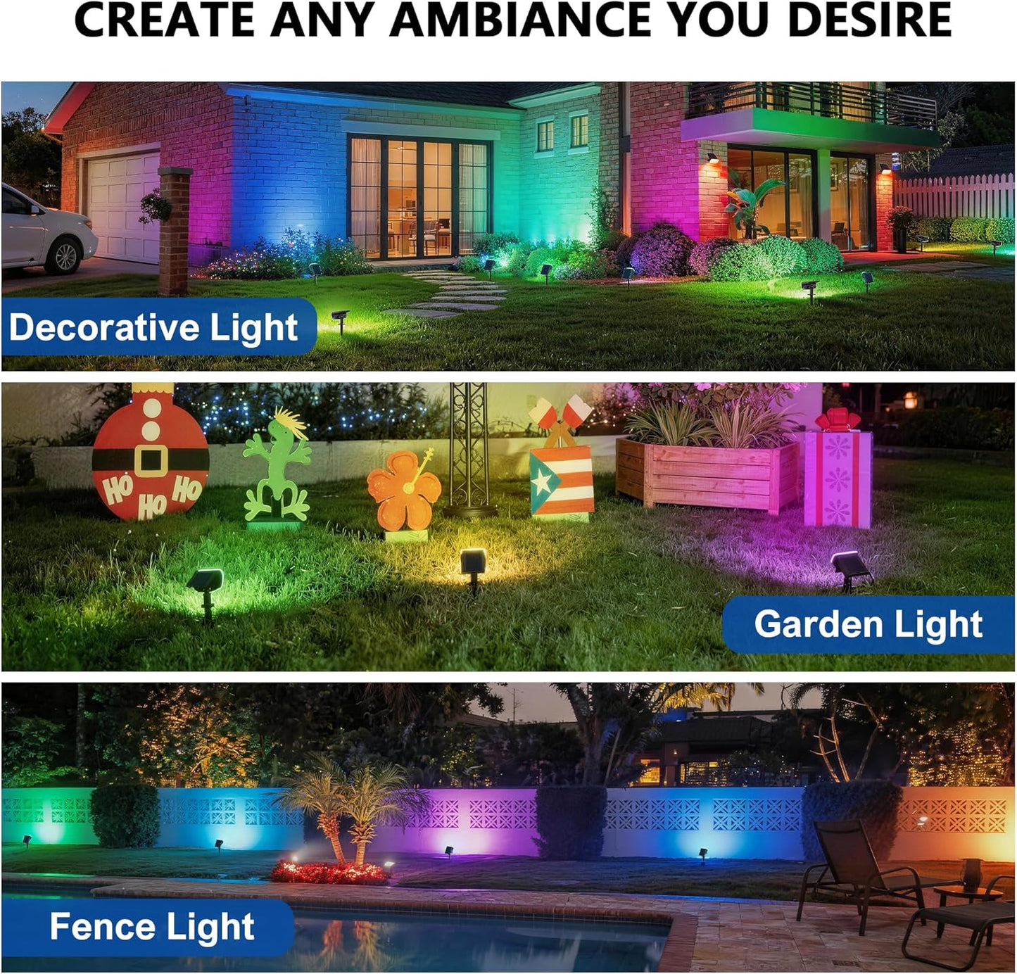 JEJOT Color Changing Solar Spot Lights Outdoor Waterproof IP65,8 Lighting Modes Multicolor RGB Christmas Spotlight for Porches Yard Gardens Landscape Deconrations-4 Pack