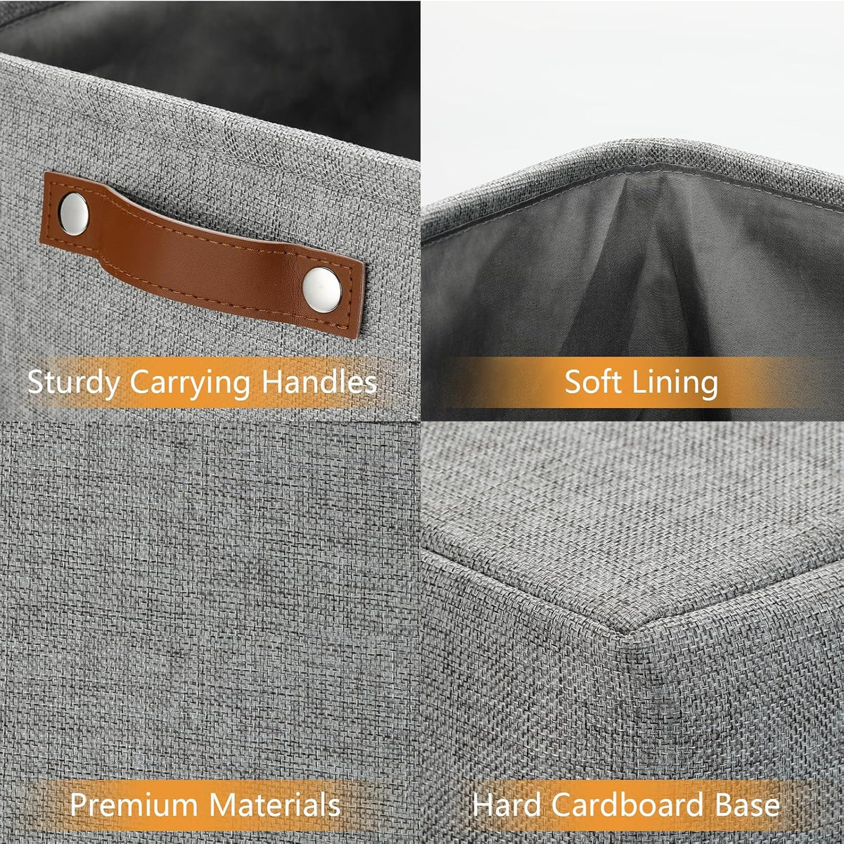 DULLEMELO Large Storage Baskets for Blankets Living Room 51L Canvas Storage Baskets for Organizing 3 Pack Collapsible Baskets Bins for Organizing Home Office with Handles (Grey)