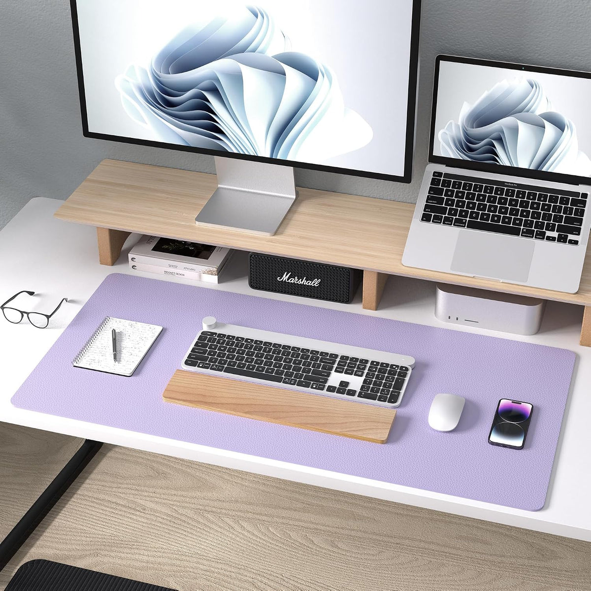 Aothia Leather Desk Pad - Protector and Blotter, Mouse Pad and Office Mat, Non-Slip PU Leather Laptop Desk Pad, Waterproof Writing Pad for Office and Home (36" x 17", Lavender)