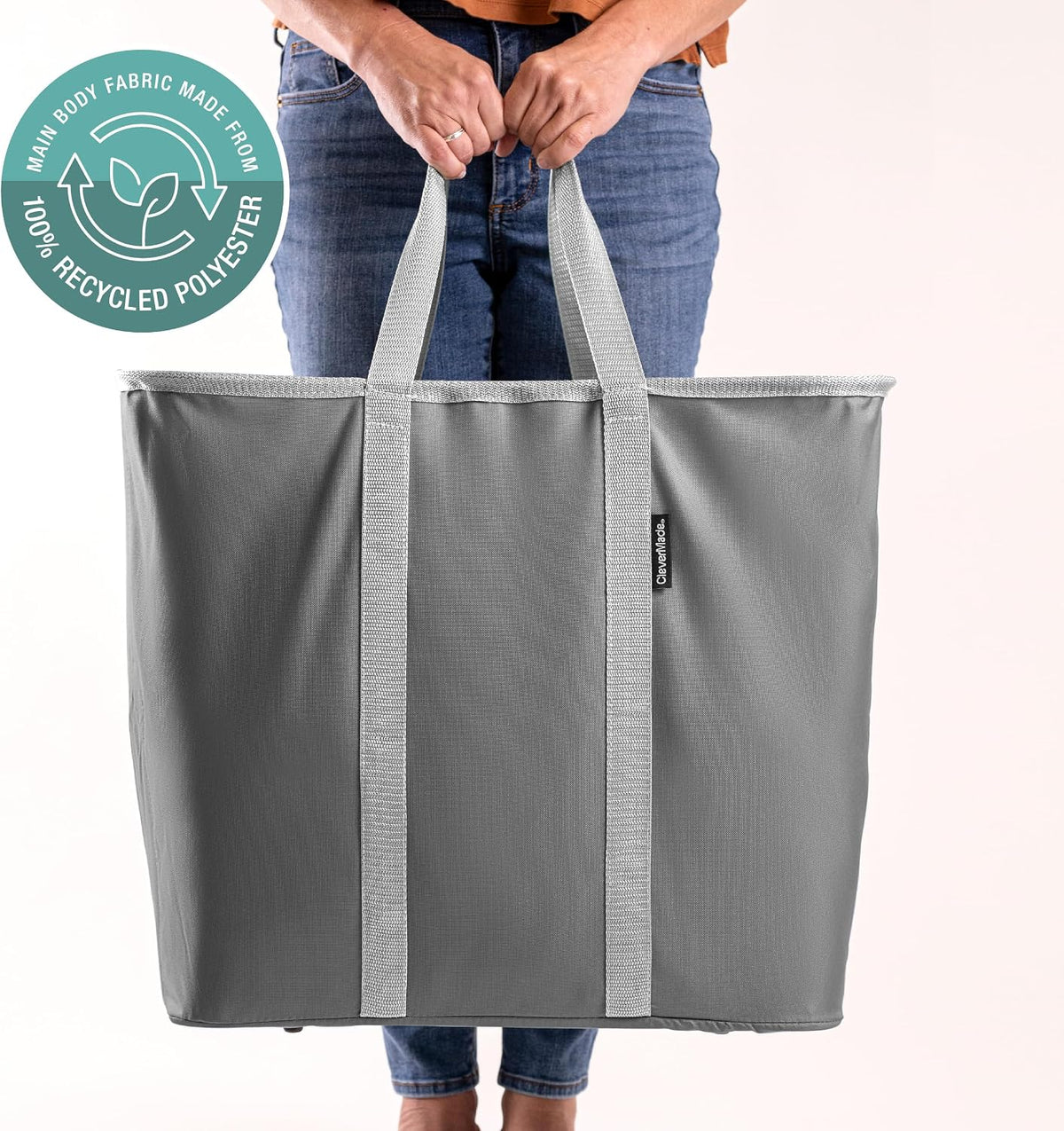 CleverMade Collapsible Laundry Caddy, 64L Pop-Up Hamper, 2 Pack, Charcoal