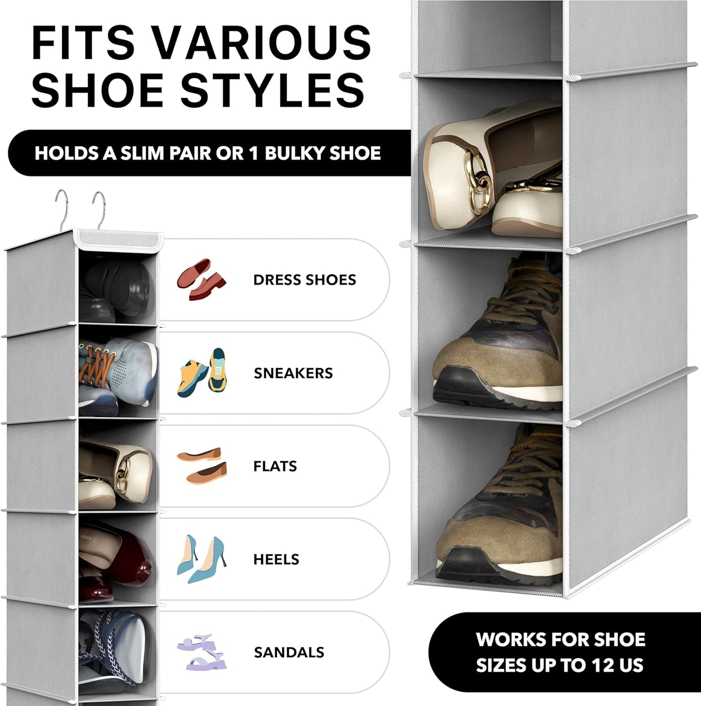 Simple Houseware 10 Shelves Hanging Shoes Organizer Holder for Closet, Grey