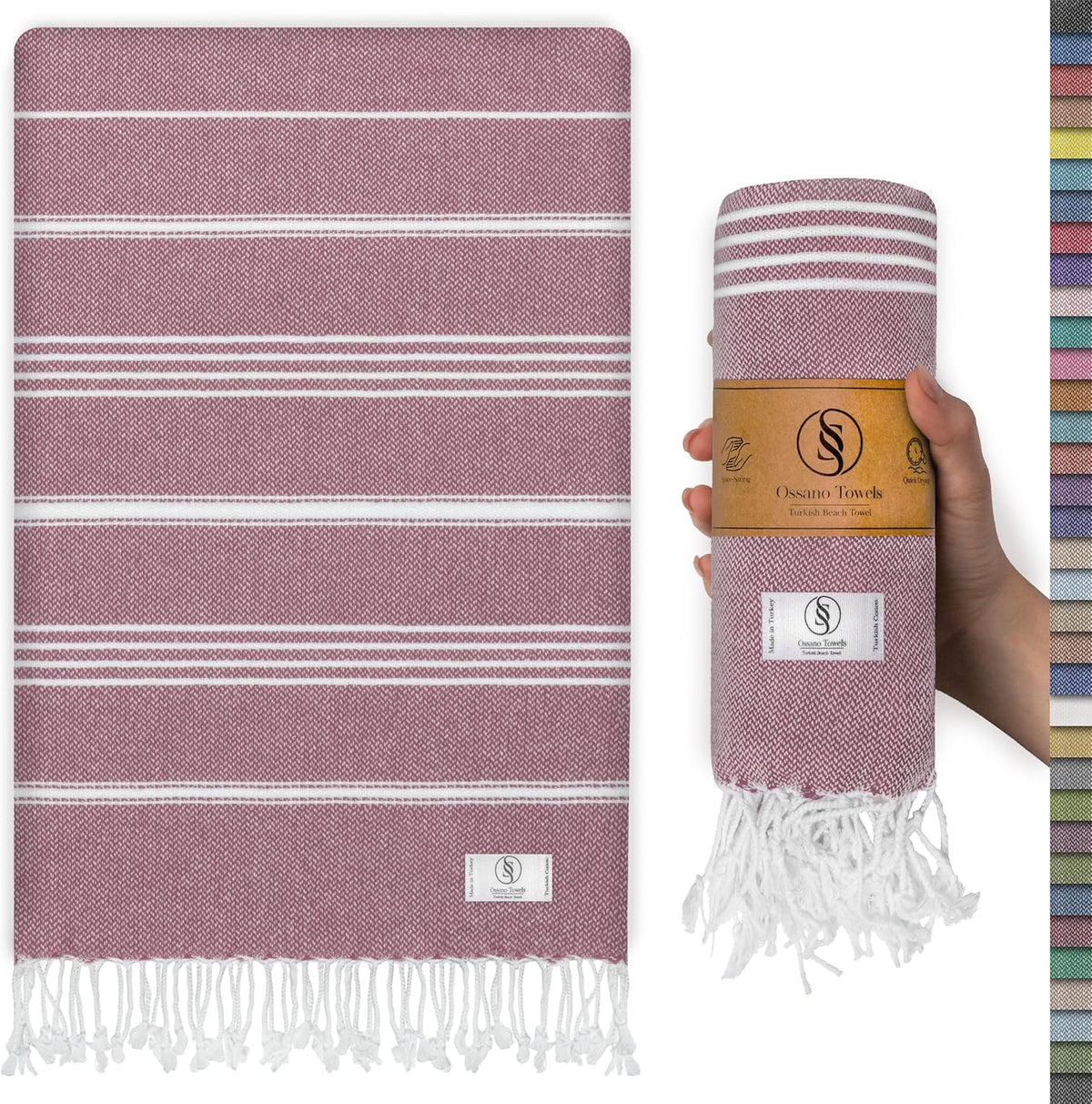 Ossano Turkish Beach Towel Soft & Luxury Extra Large (39" x 71") - Quick Dry, Versatile and Functional as Travel, Outdoor and Picnic Blanket, Yoga, Pool and Bath Towel - Magenta