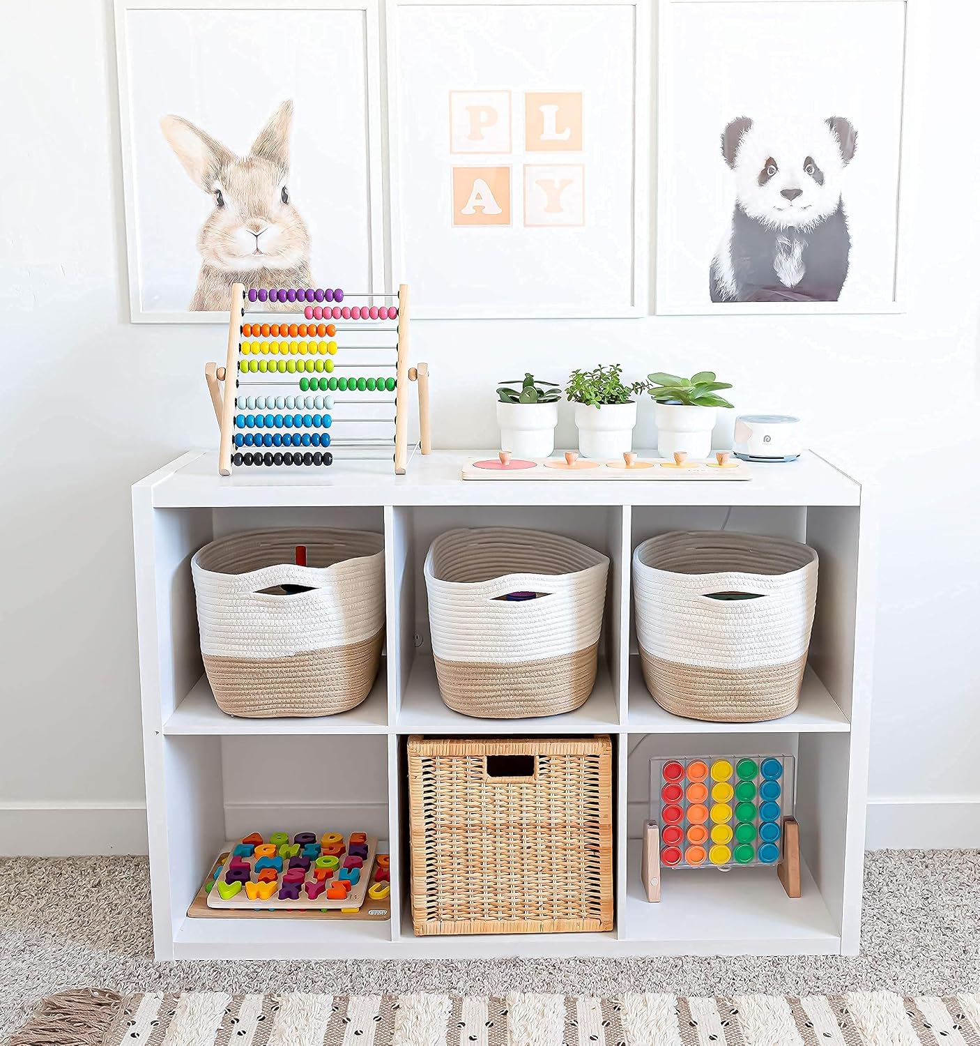 OrganiHaus Cotton Rope Baskets for Shelves, Set of 3, 15x9x10 | Handwoven; a toy bin and organizer for towels, books, or blankets; fits nursery, playroom, or bedroom decor