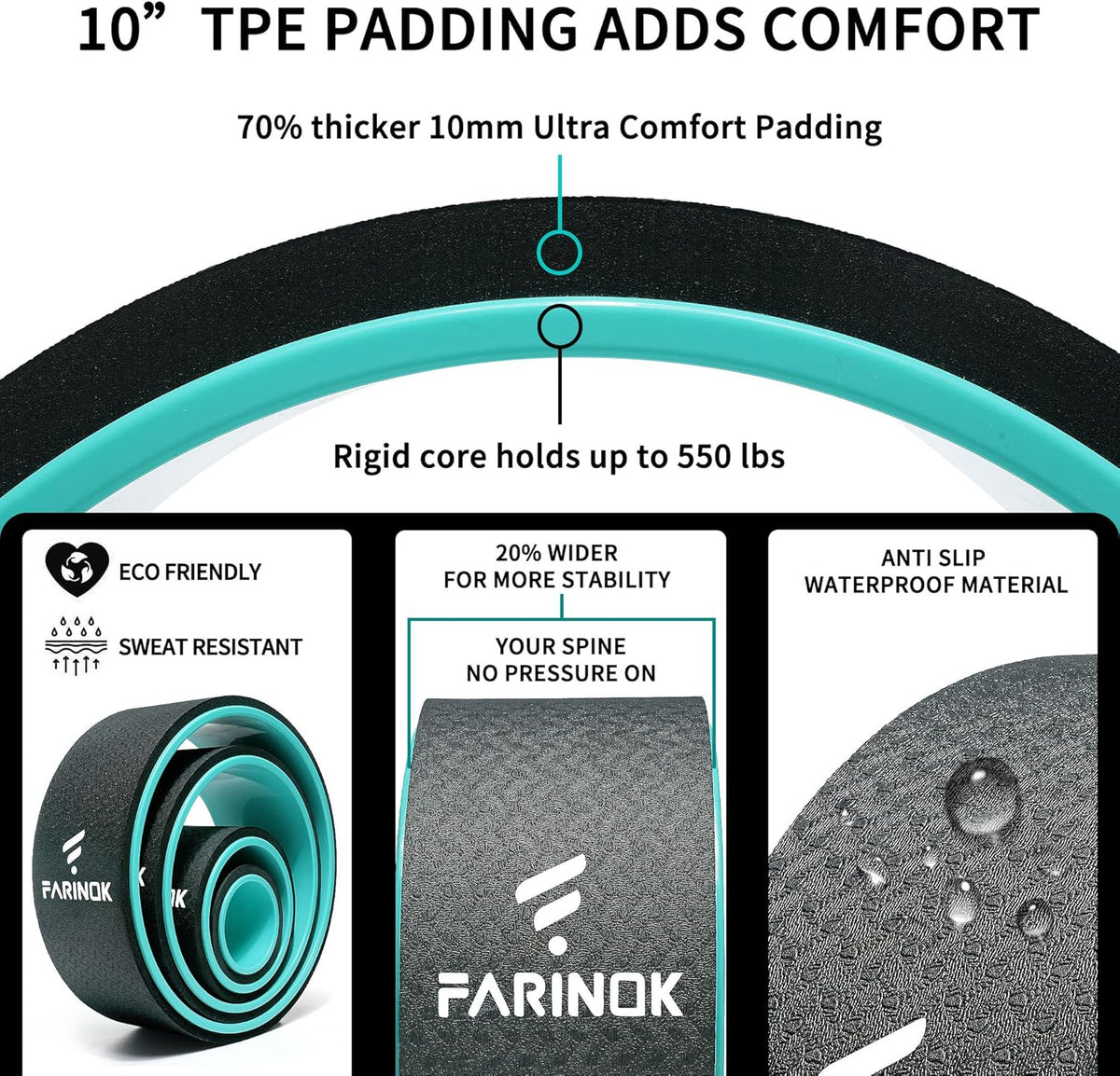 Yoga Wheel Set of 3+1, Upgraded 10MM Thick Back Wheels for Pain Relief