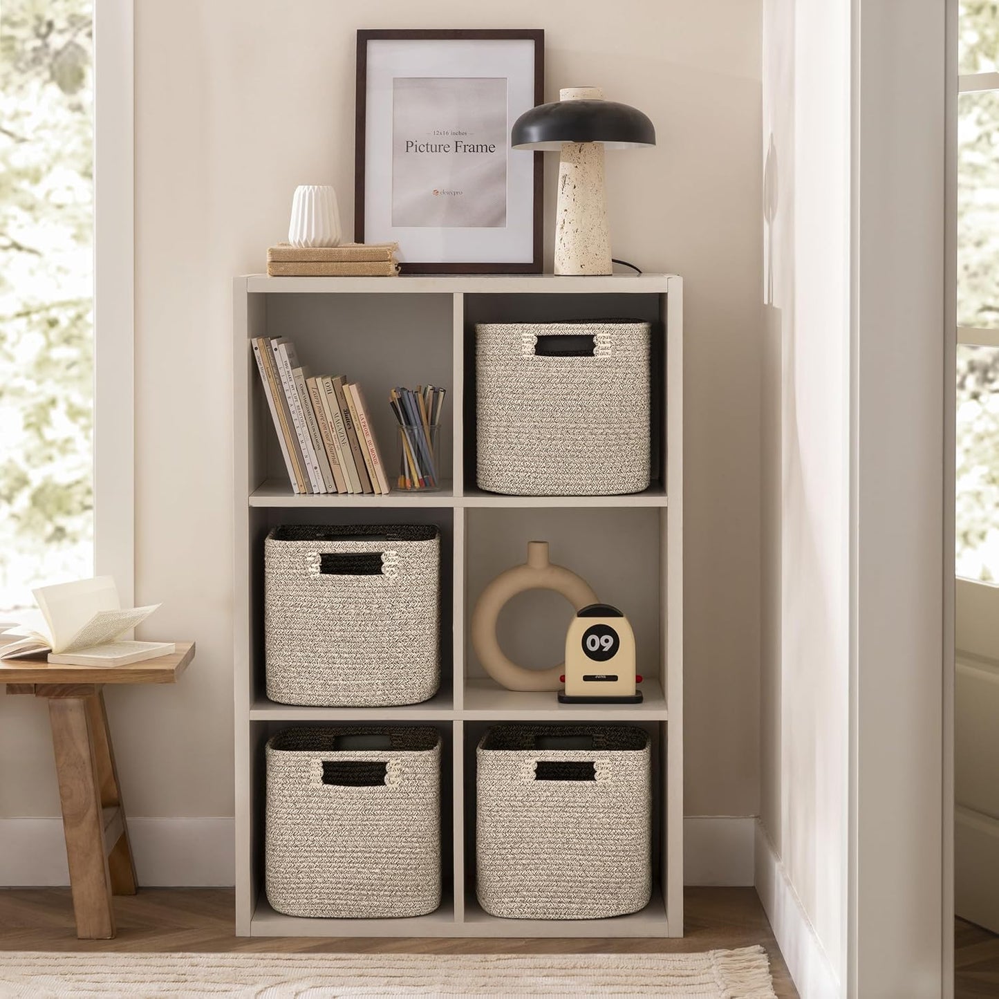 UBBCARE Set of 4 Storage Basket-12 X 12 X 12 in, Cotton Rope Basket for Shelves, Toys, Book, Cube Storage Bins with Handles, Woven Storage Baskets for Organizing, Mix-Brown