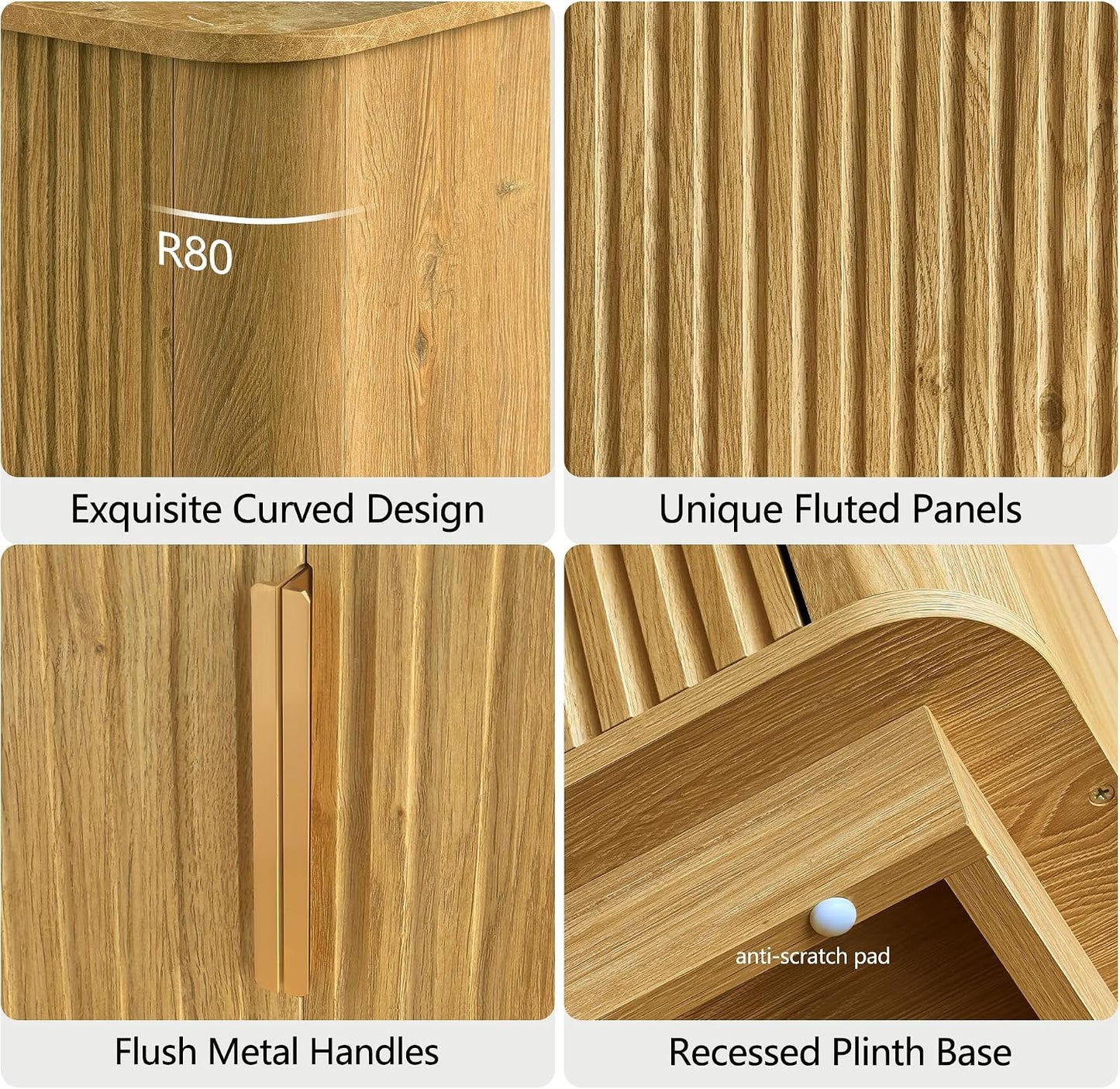 win2win 63" Fluted Sideboard Buffet Cabinet with Storage