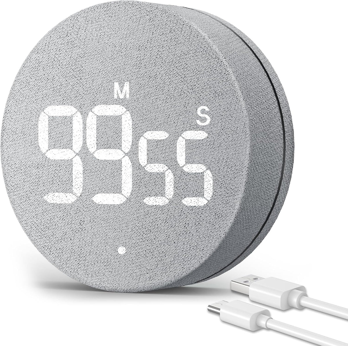 AVINIA Desk Timer for Productivity Magnetic Digital Kitchen Timer Rechargeable Fabric Mesh Cover 99 Mins Countdown/Count Up Stylish Efficana Konah Home Timmer for Cooking (Fabric Gray)